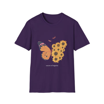 Butterfly and Sunflower Unisex Softstyle T-Shirt, Nature Lovers