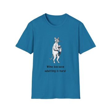 Funny Cat Adulting Quote Unisex T-Shirt, Wine Lovers Gift