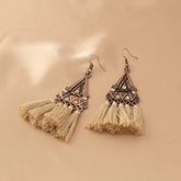 Bohemian Triangle Metal Khaki Rope Tassel Ethnic Style Tassel Earrings Advibe Studio