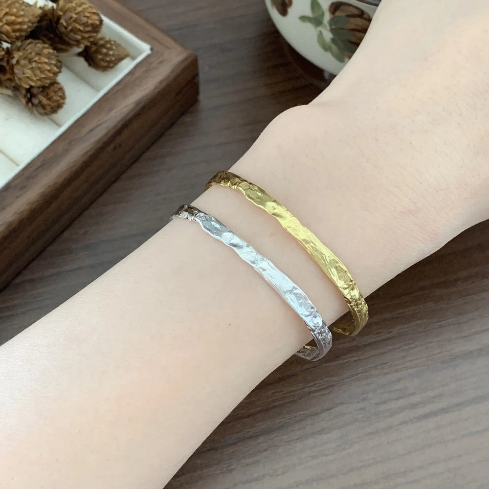 Sterling Silver Bracelet Simple And Irregular Convex Gold Foil Pattern Advibe Studio