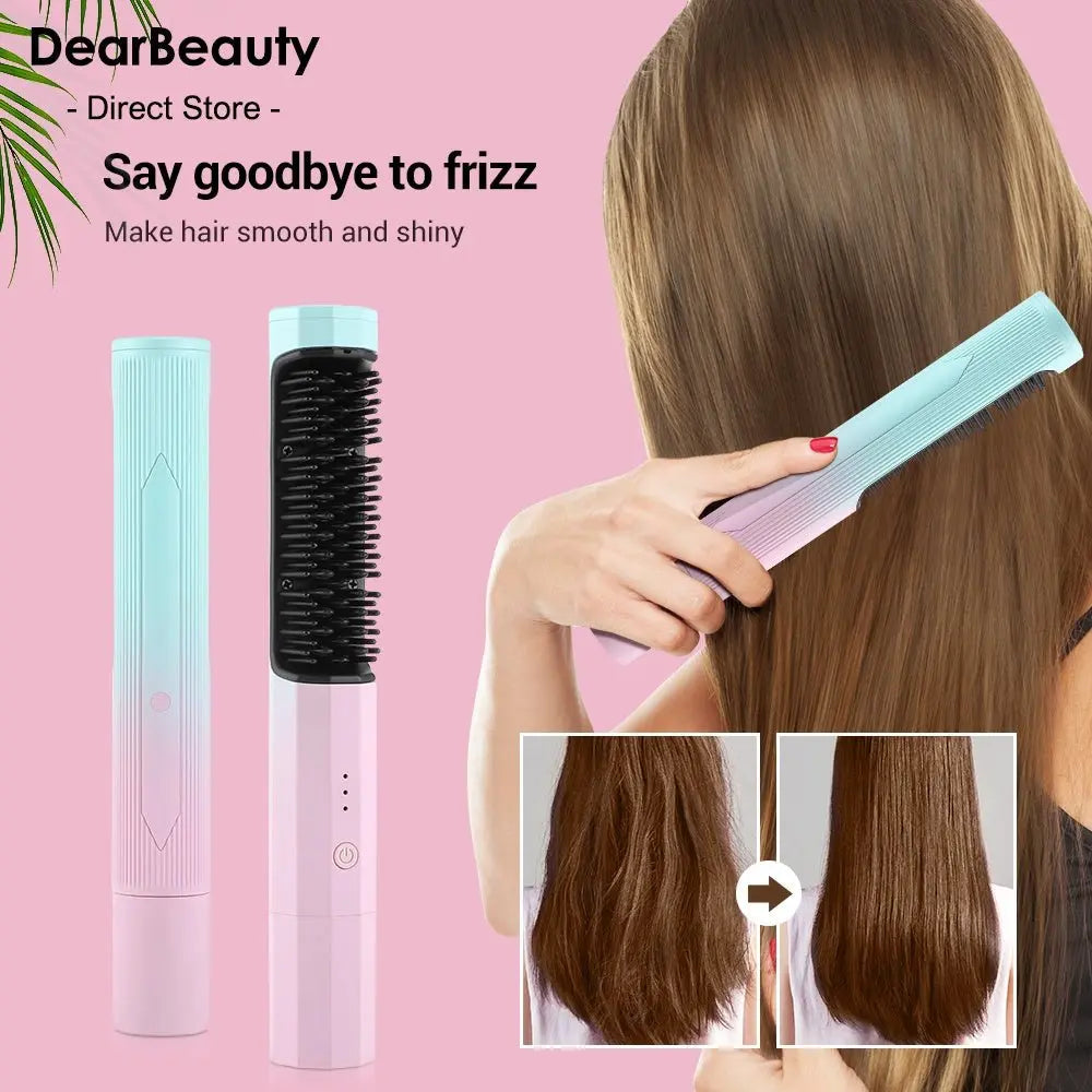 Straightening Comb Rechargeable Hair Wireless Straightener Curler Curling Straighten Dual-purpose Travel Portable USB Charging Advibe Studio