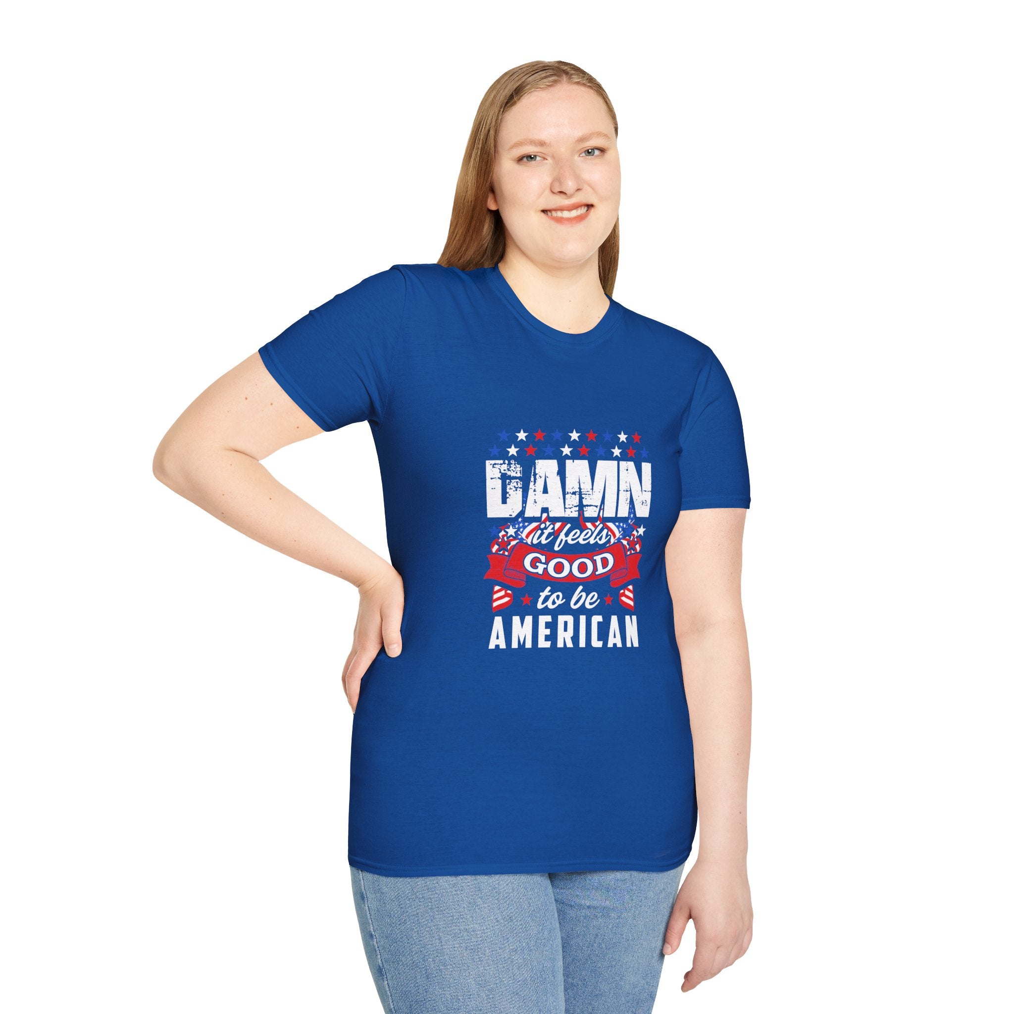 Unisex Patriotic T-Shirt: "Damn It Feels Good to Be American" - Perfect for Independence Day, BBQs, Casual Outings, Gifts, and Celebrations