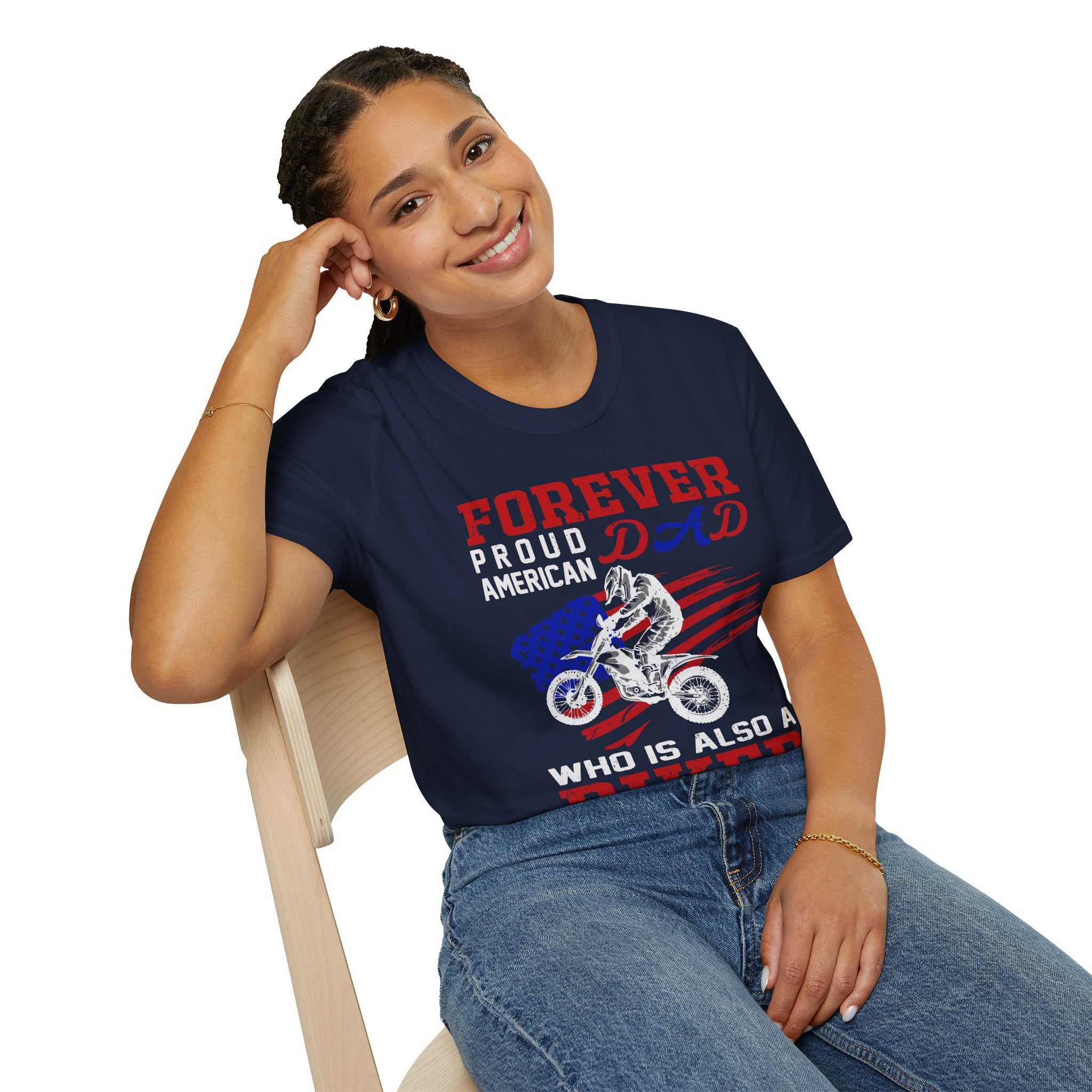 Forever Proud Dad Biker T-Shirt, Gifts for Bikers, Father's Day Tee, Unisex Softstyle Shirt, American Pride Apparel