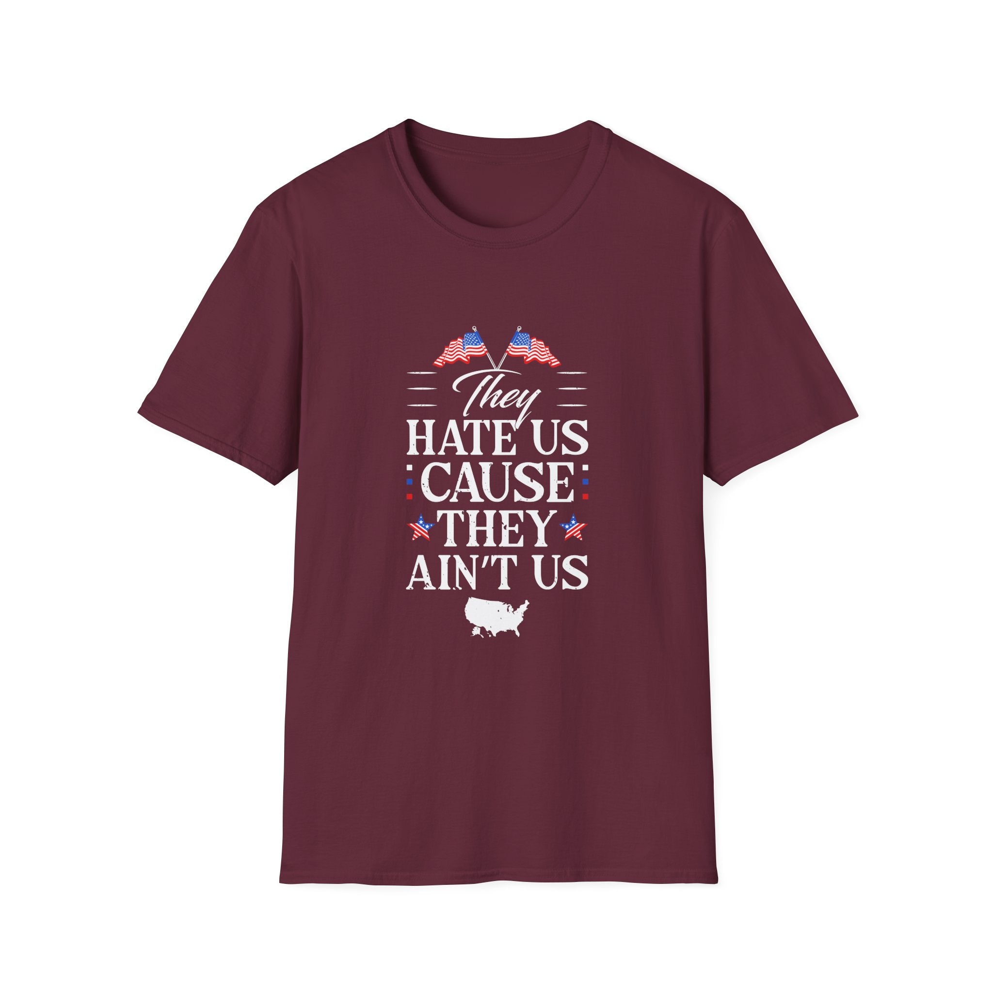 Unisex Softstyle Tee - They Hate Us Cause They Ain't Us, Casual Wear, Gift for Friends, Trendy Graphic Shirt, Comfortable Everyday [...]