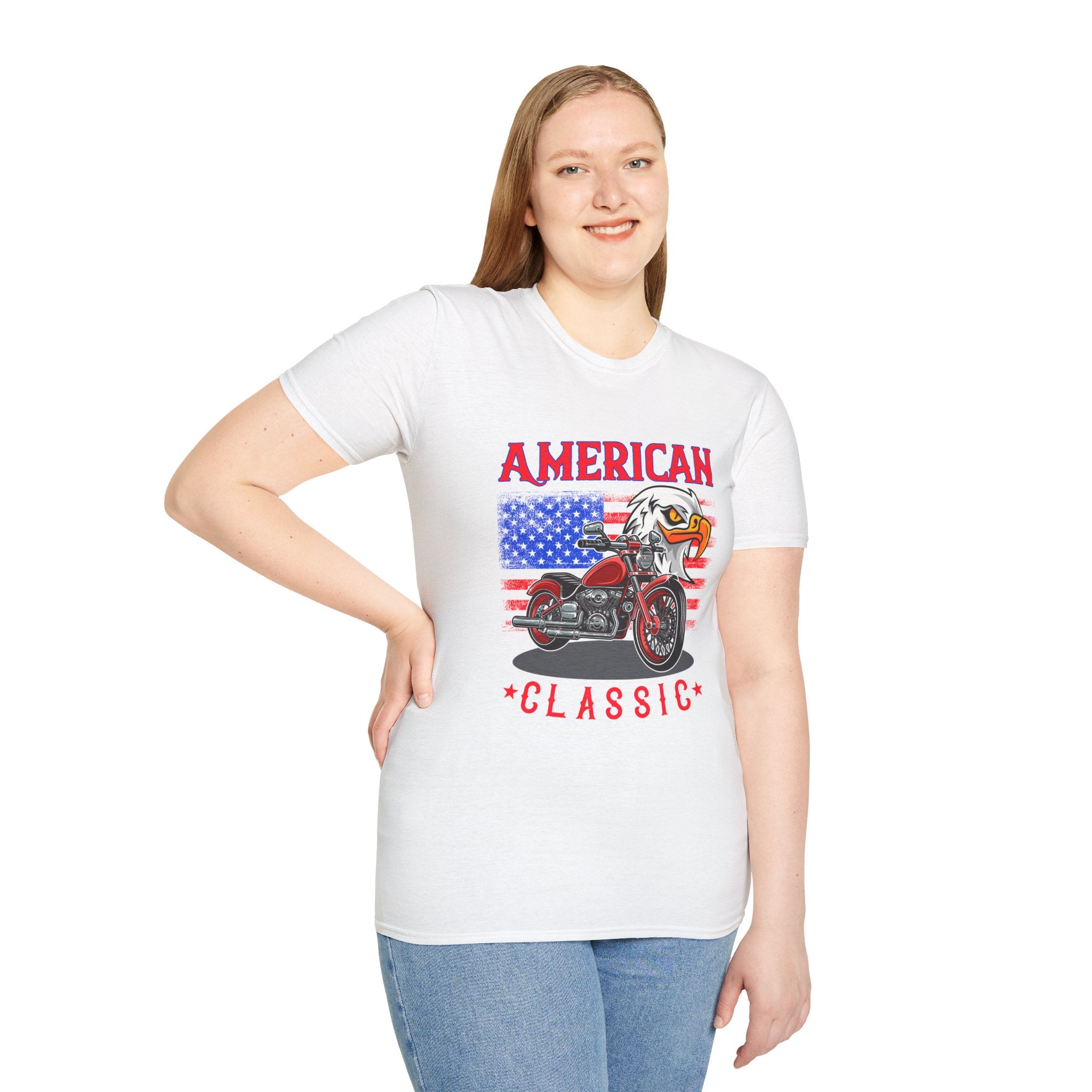 Patriotic Eagle Motorcycle T-Shirt, Unisex Casual Tee, American Rider Apparel, Independence Day Gift, Classic Style Shirt