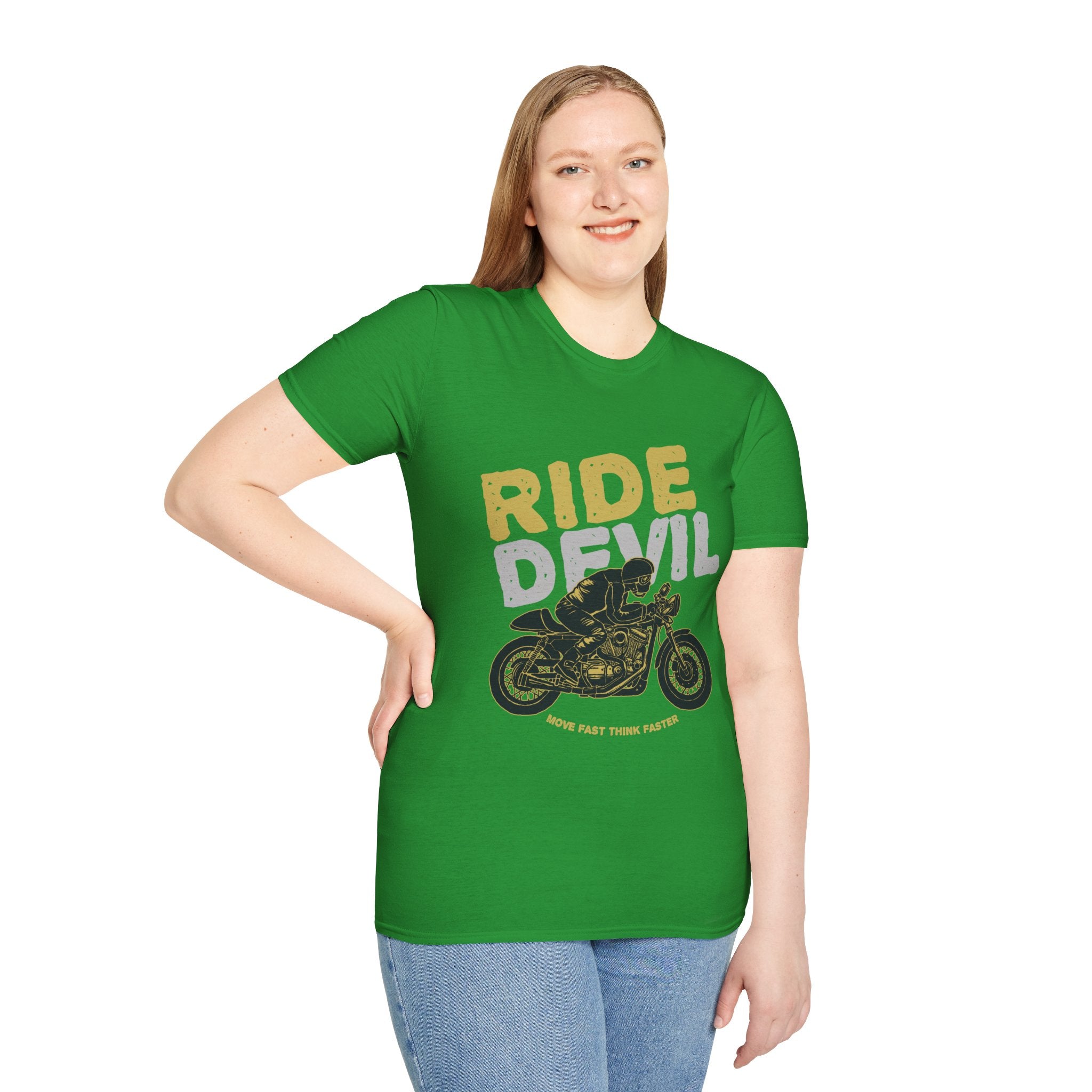 Unisex Softstyle T-Shirt with 'Ride Devil' Graphic - Perfect for Bikers, Gift for Motorcycle Lovers, Casual Wear, Event Merchandise, [...]
