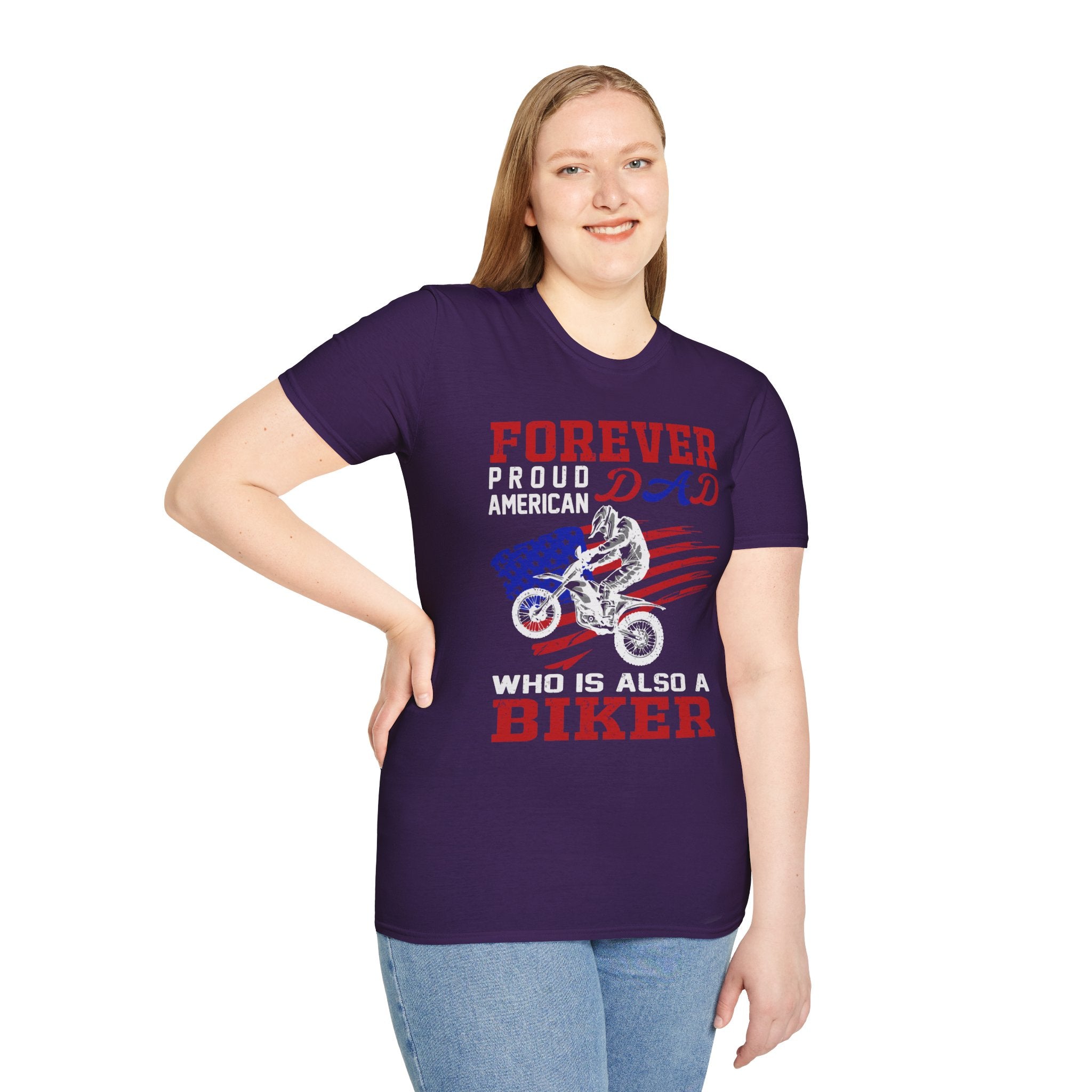 Forever Proud Dad Biker T-Shirt, Gifts for Bikers, Father's Day Tee, Unisex Softstyle Shirt, American Pride Apparel