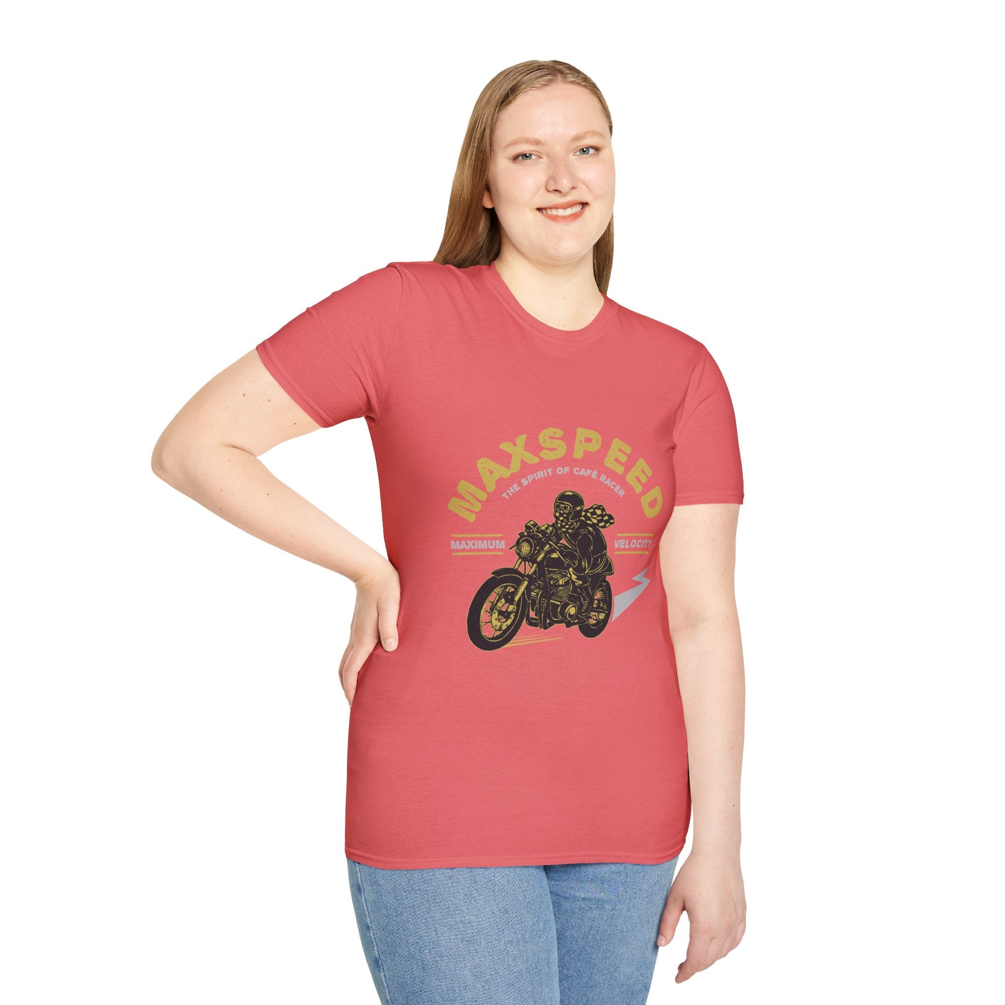 Maxspeed Motorcycle Unisex Softstyle T-Shirt, Biker Tee, Gift for Him, Casual Wear, Custom Graphic Shirt, Motorcycle Enthusiast Apparel
