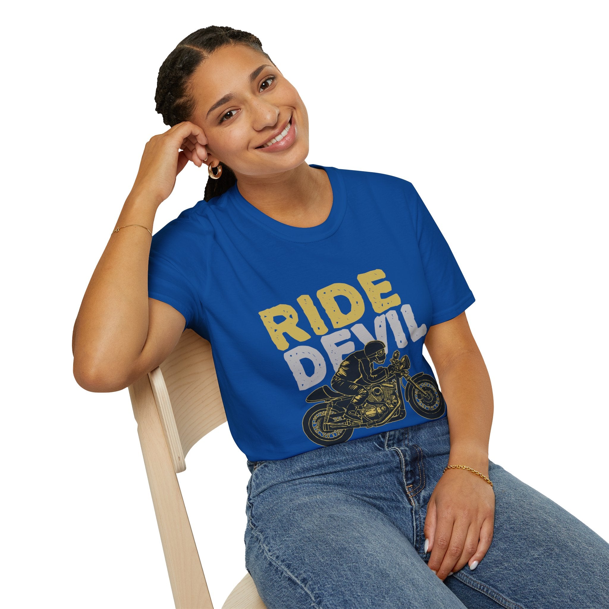 Unisex Softstyle T-Shirt with 'Ride Devil' Graphic - Perfect for Bikers, Gift for Motorcycle Lovers, Casual Wear, Event Merchandise, [...]