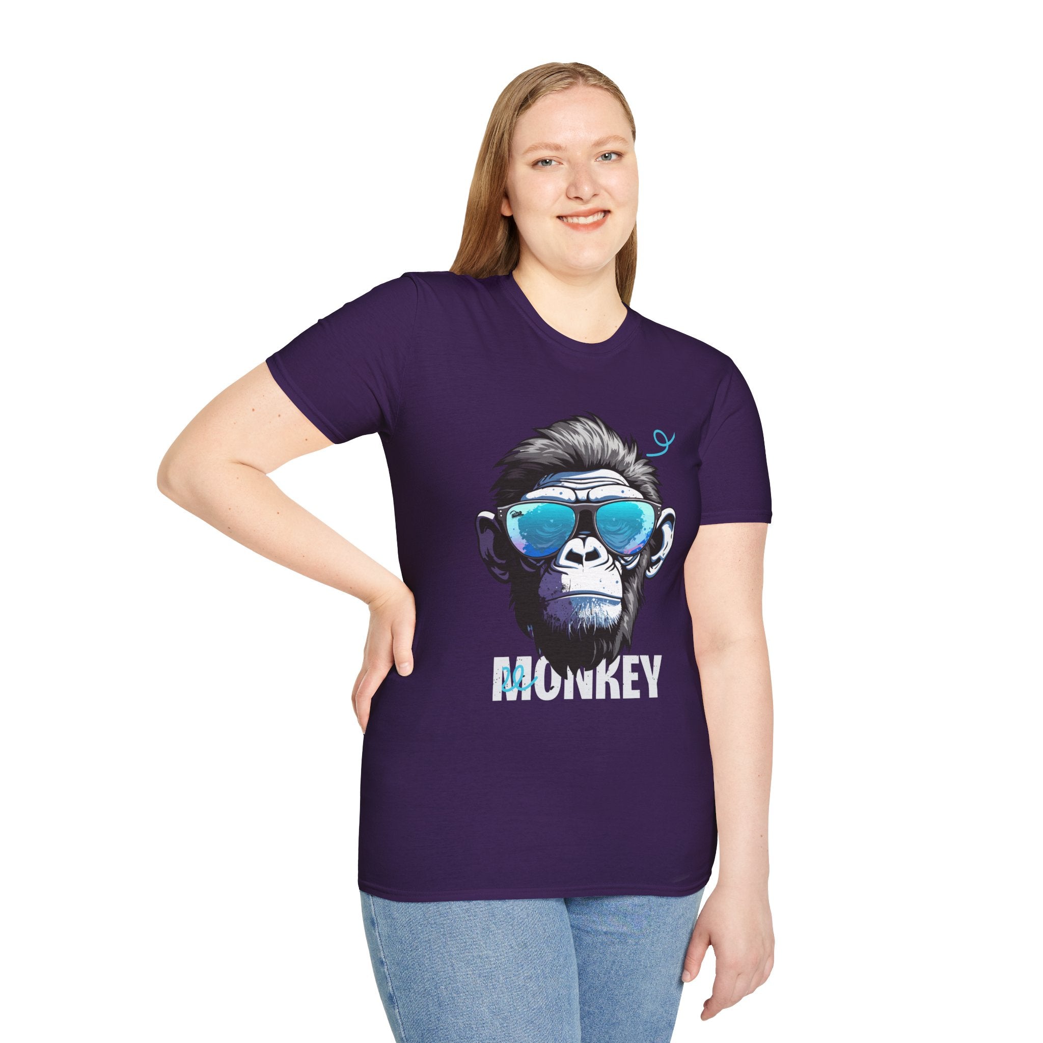 Cool Monkey Graphic Tee, Fun Unisex Softstyle T-Shirt, Animal Lover Gift