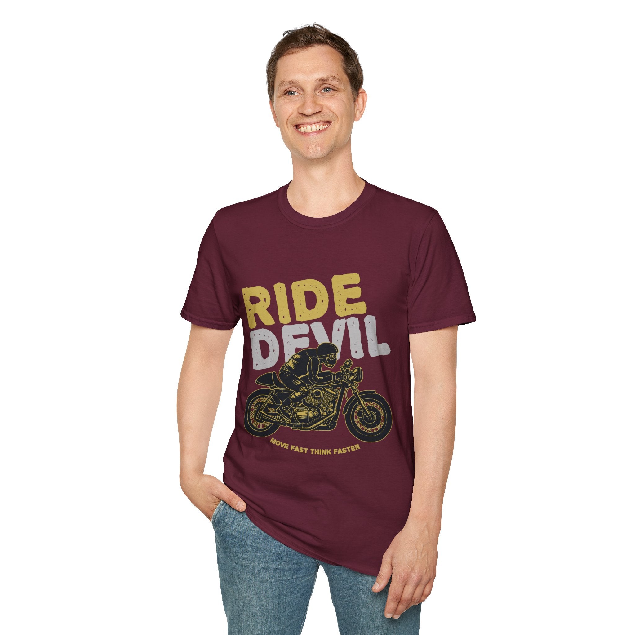 Unisex Softstyle T-Shirt with 'Ride Devil' Graphic - Perfect for Bikers, Gift for Motorcycle Lovers, Casual Wear, Event Merchandise, [...]