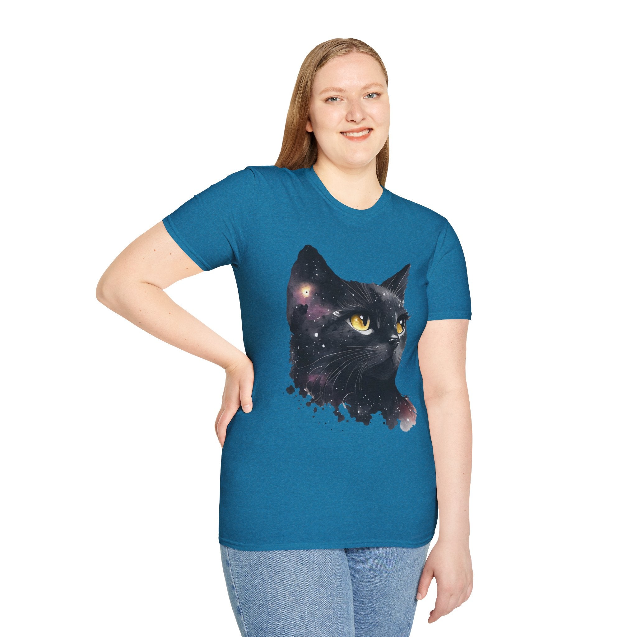 Galactic Cat Unisex Softstyle T-Shirt | Cosmic Space Kitty Tee, Cat Lover Gift, Astrology Shirt, Unique Pet Apparel, Cute Astronomy Design