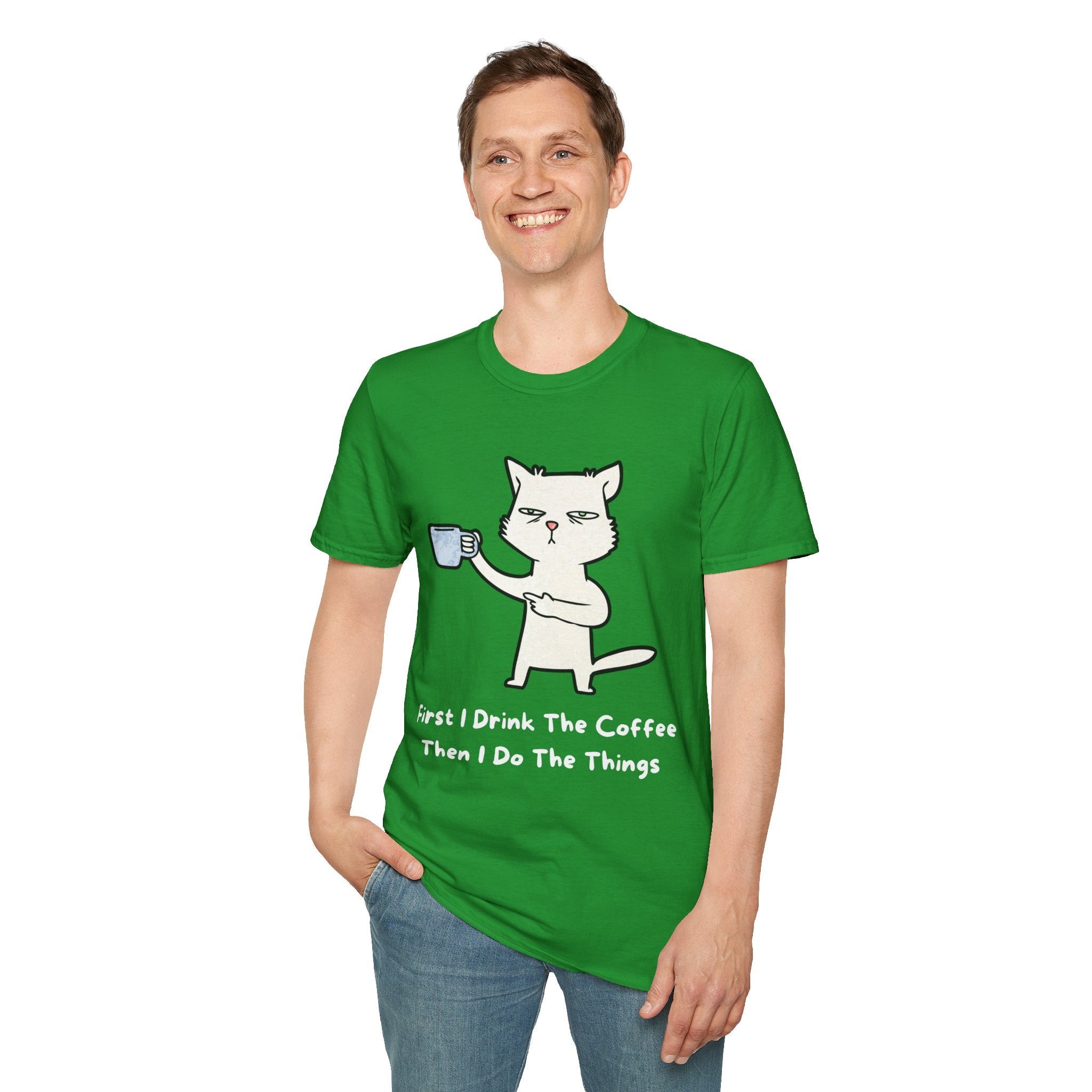 Coffee Cat Unisex T-Shirt, Funny Cat Tee