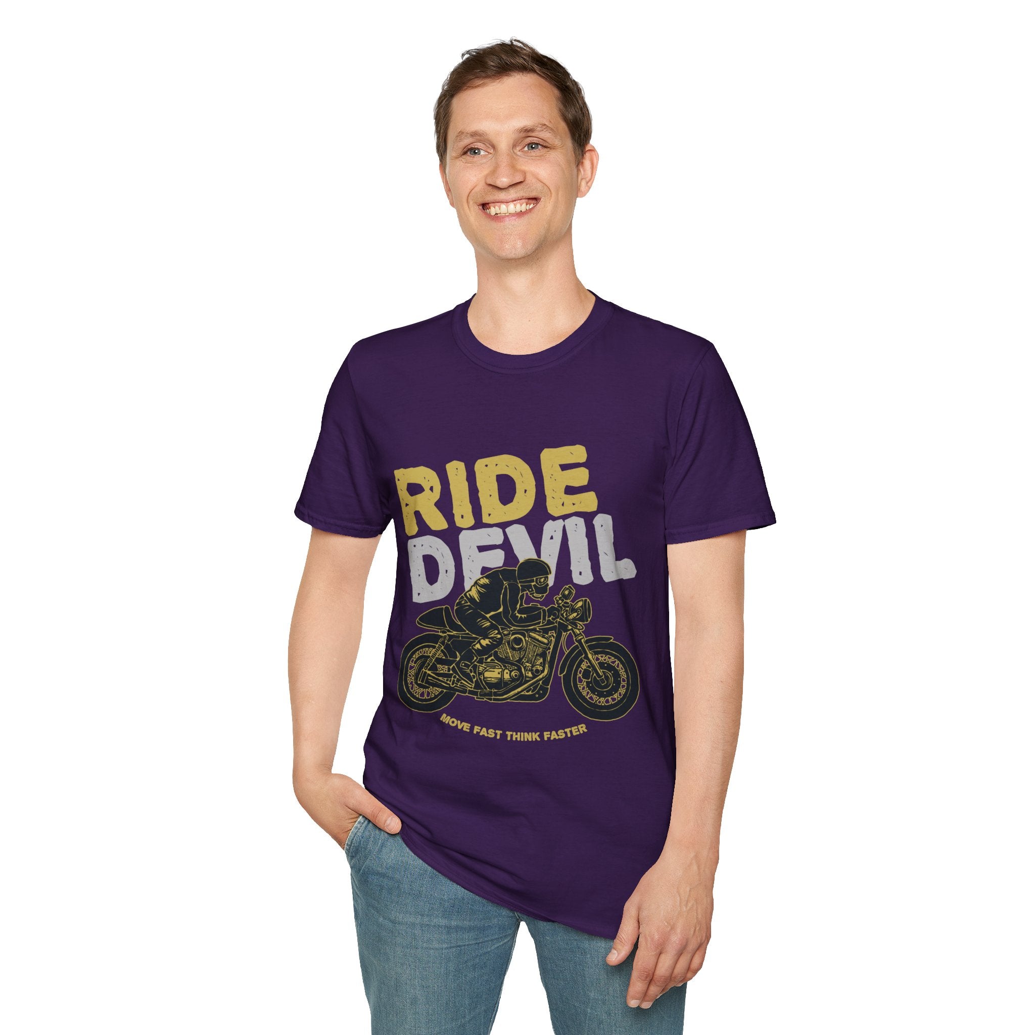 Unisex Softstyle T-Shirt with 'Ride Devil' Graphic - Perfect for Bikers, Gift for Motorcycle Lovers, Casual Wear, Event Merchandise, [...]