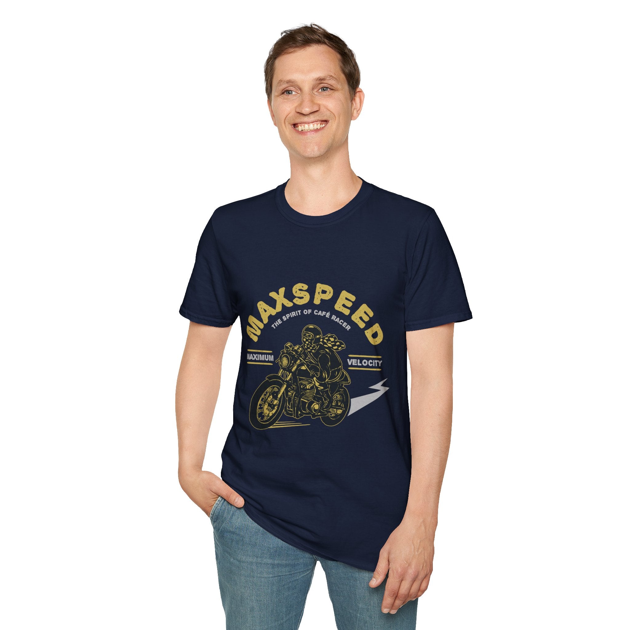 Maxspeed Motorcycle Unisex Softstyle T-Shirt, Biker Tee, Gift for Him, Casual Wear, Custom Graphic Shirt, Motorcycle Enthusiast Apparel