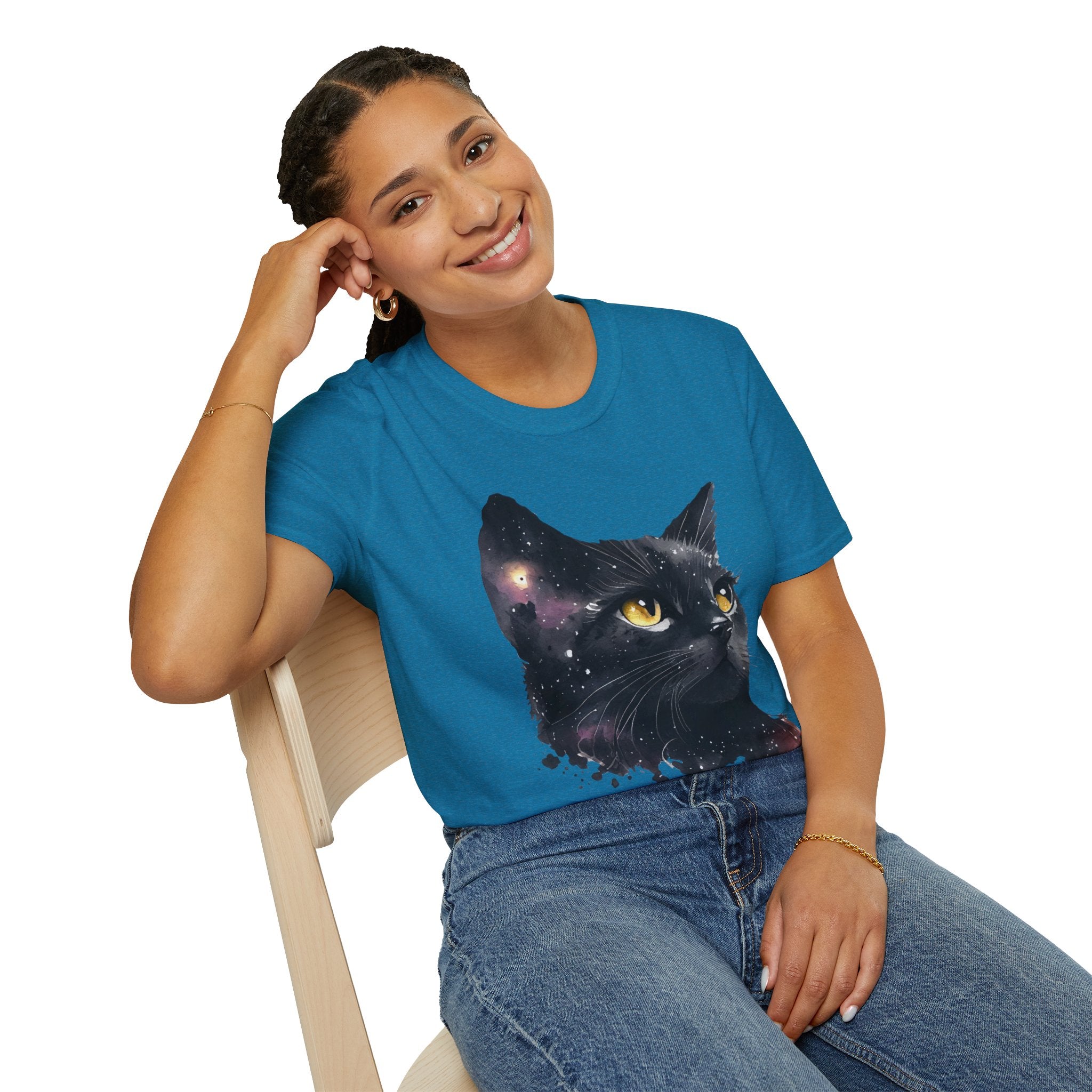 Galactic Cat Unisex Softstyle T-Shirt | Cosmic Space Kitty Tee, Cat Lover Gift, Astrology Shirt, Unique Pet Apparel, Cute Astronomy Design