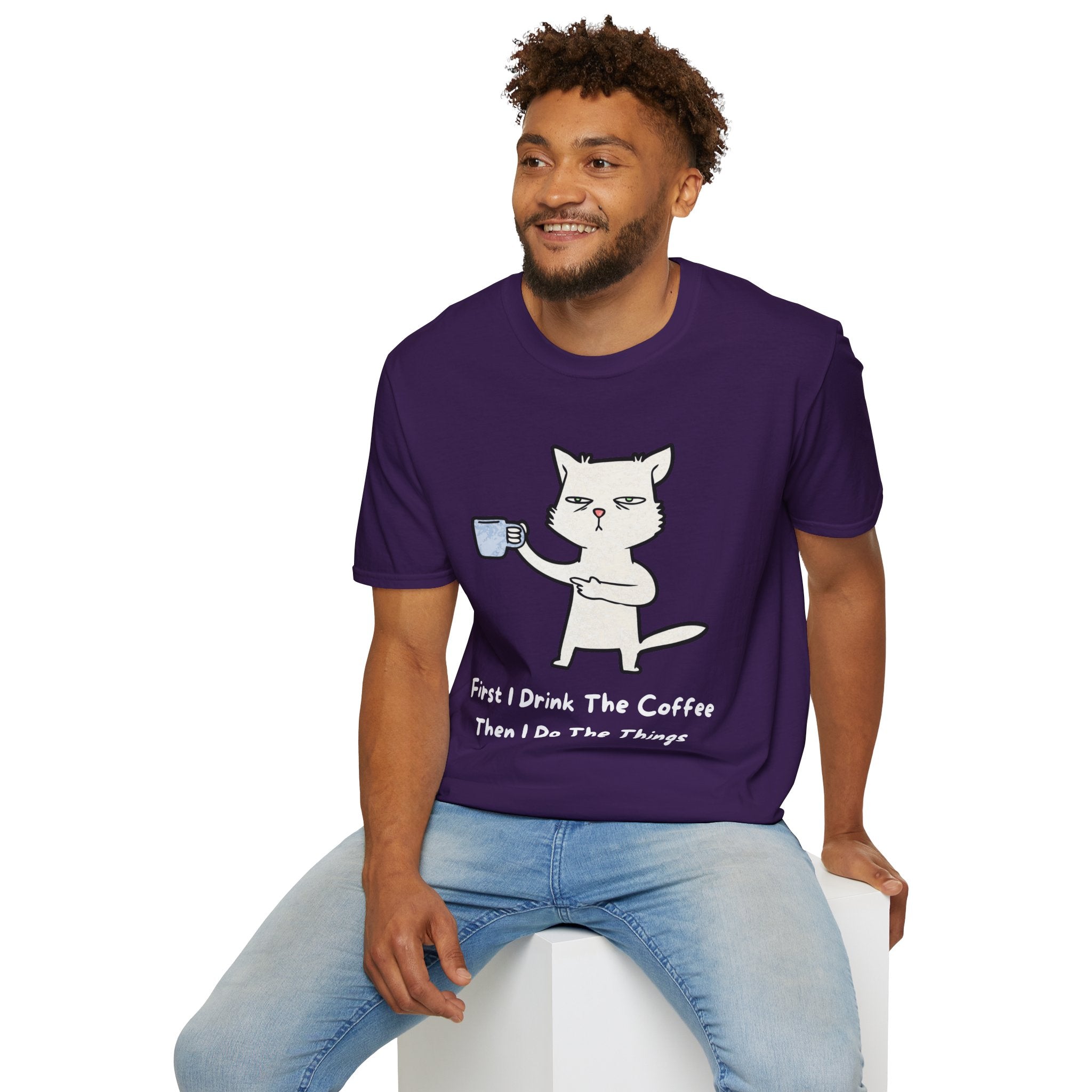 Coffee Cat Unisex T-Shirt, Funny Cat Tee