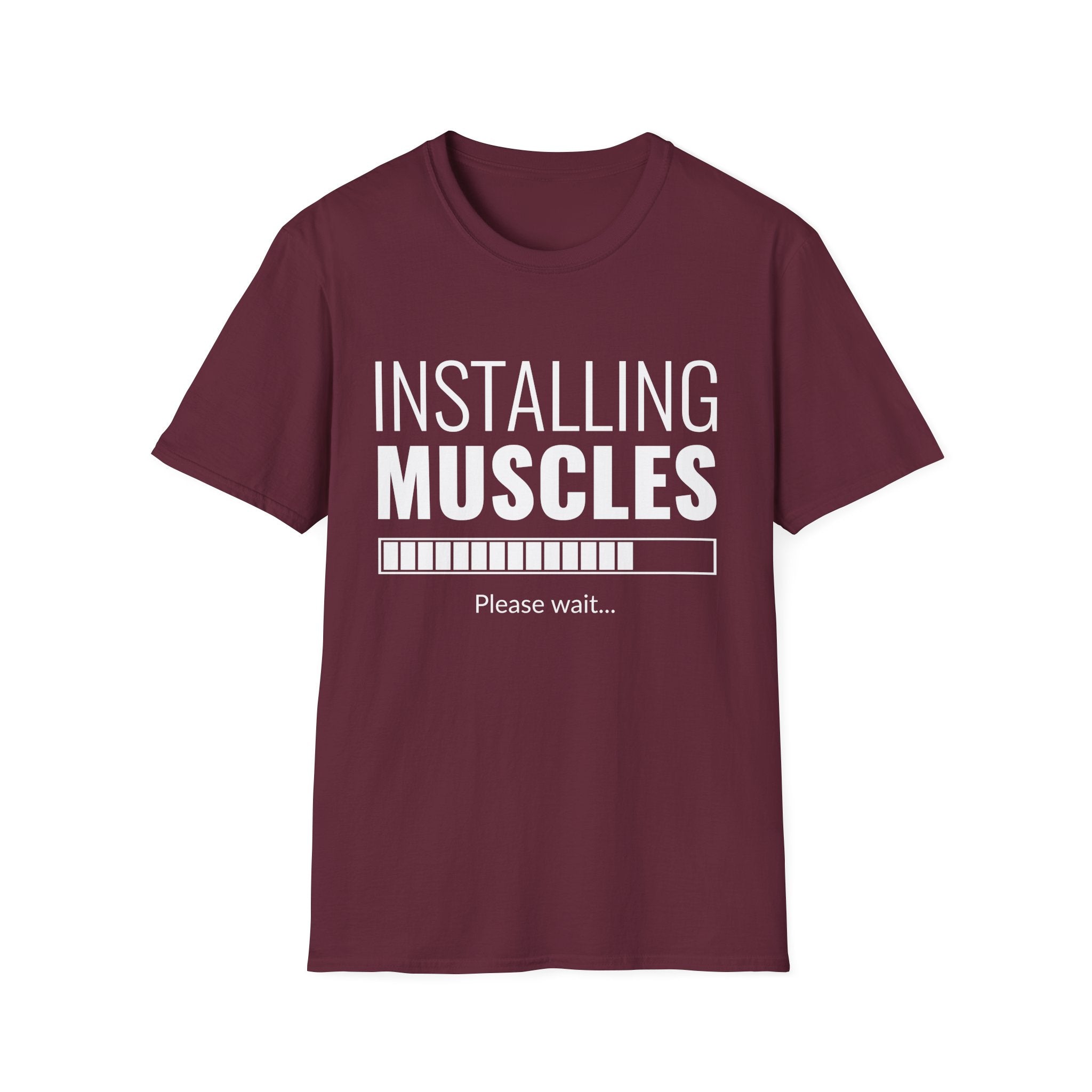 Funny Workout T-Shirt for Fitness Lovers, Gym Humor Shirt, Gift for Him or Her, Installing Muscles Tee, Soft and Comfortable Top