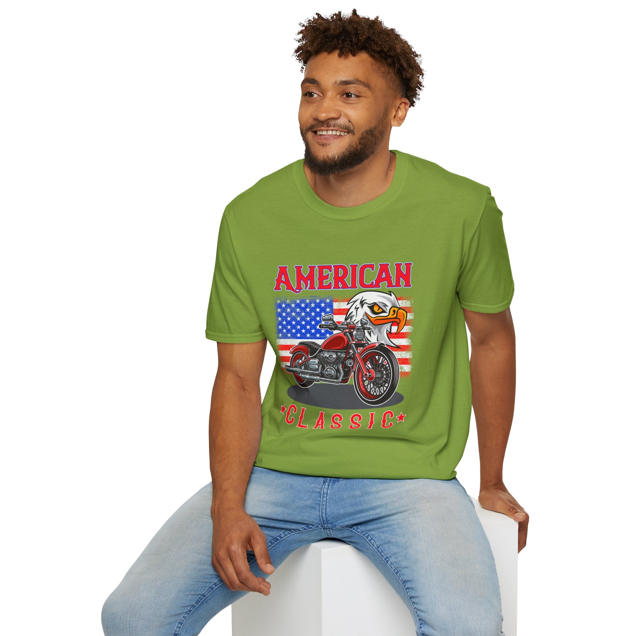 Patriotic Eagle Motorcycle T-Shirt, Unisex Casual Tee, American Rider Apparel, Independence Day Gift, Classic Style Shirt