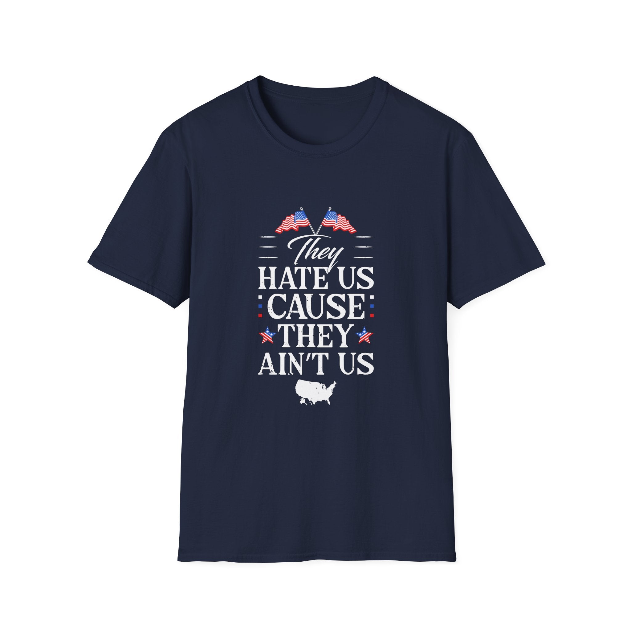 Unisex Softstyle Tee - They Hate Us Cause They Ain't Us, Casual Wear, Gift for Friends, Trendy Graphic Shirt, Comfortable Everyday [...]