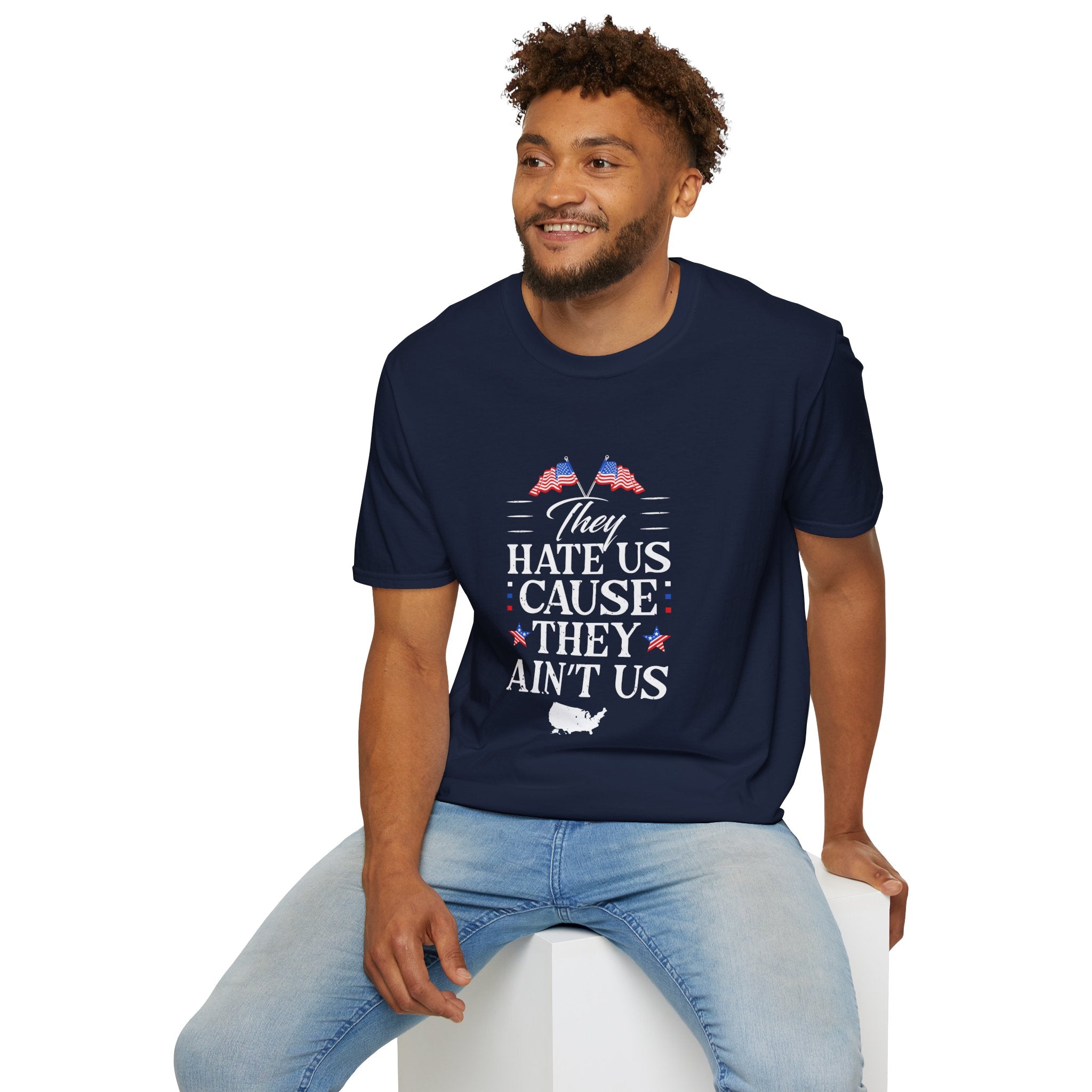 Unisex Softstyle Tee - They Hate Us Cause They Ain't Us, Casual Wear, Gift for Friends, Trendy Graphic Shirt, Comfortable Everyday [...]