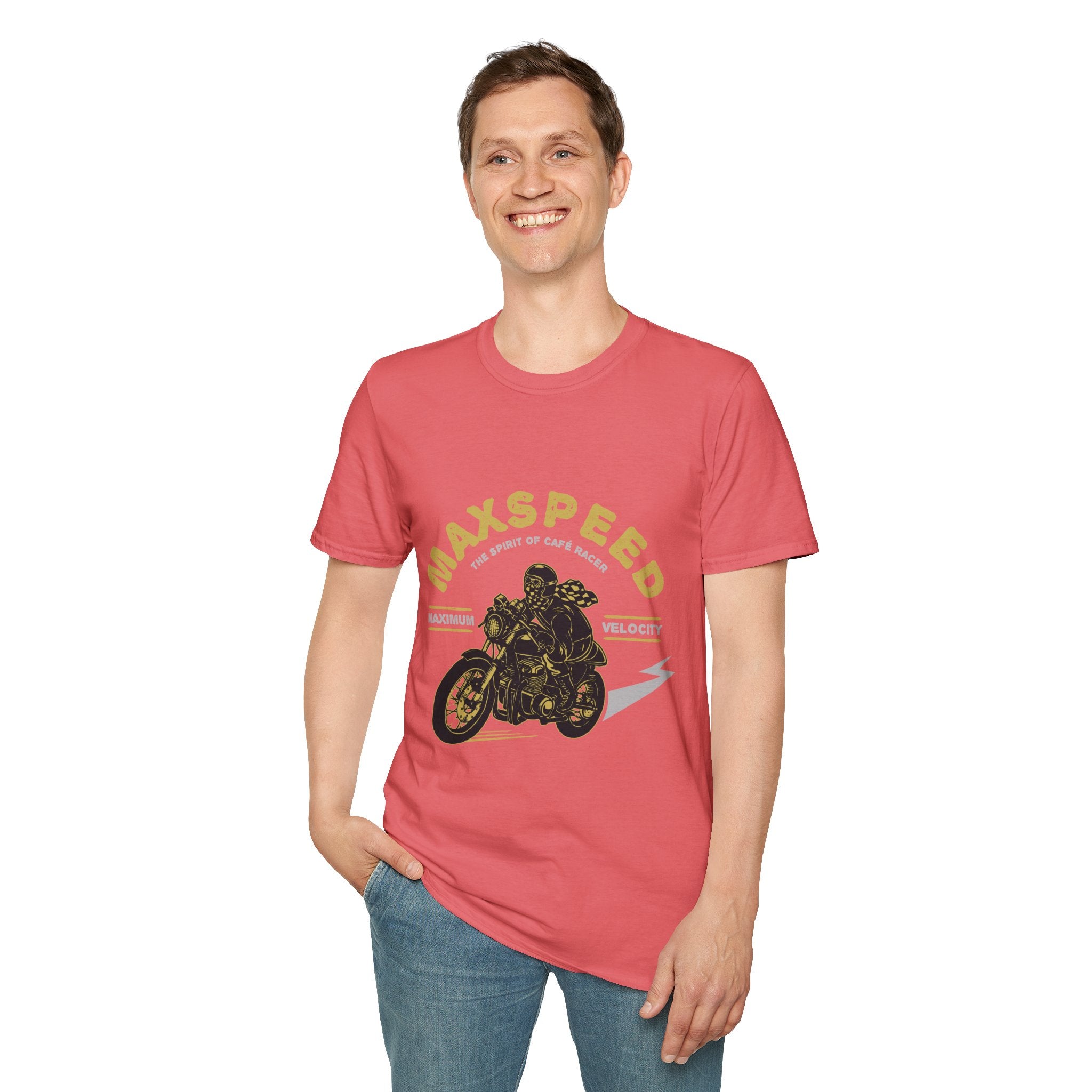 Maxspeed Motorcycle Unisex Softstyle T-Shirt, Biker Tee, Gift for Him, Casual Wear, Custom Graphic Shirt, Motorcycle Enthusiast Apparel