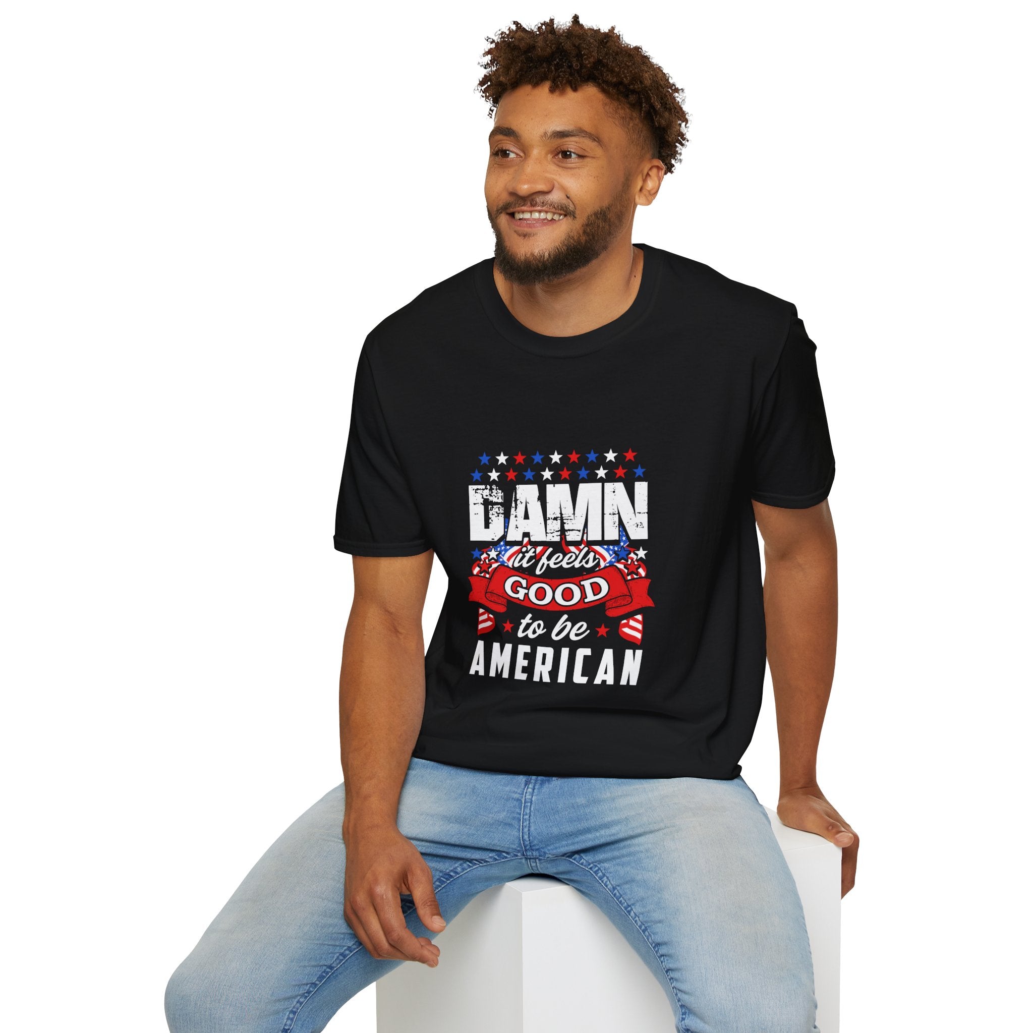 Unisex Patriotic T-Shirt: "Damn It Feels Good to Be American" - Perfect for Independence Day, BBQs, Casual Outings, Gifts, and Celebrations