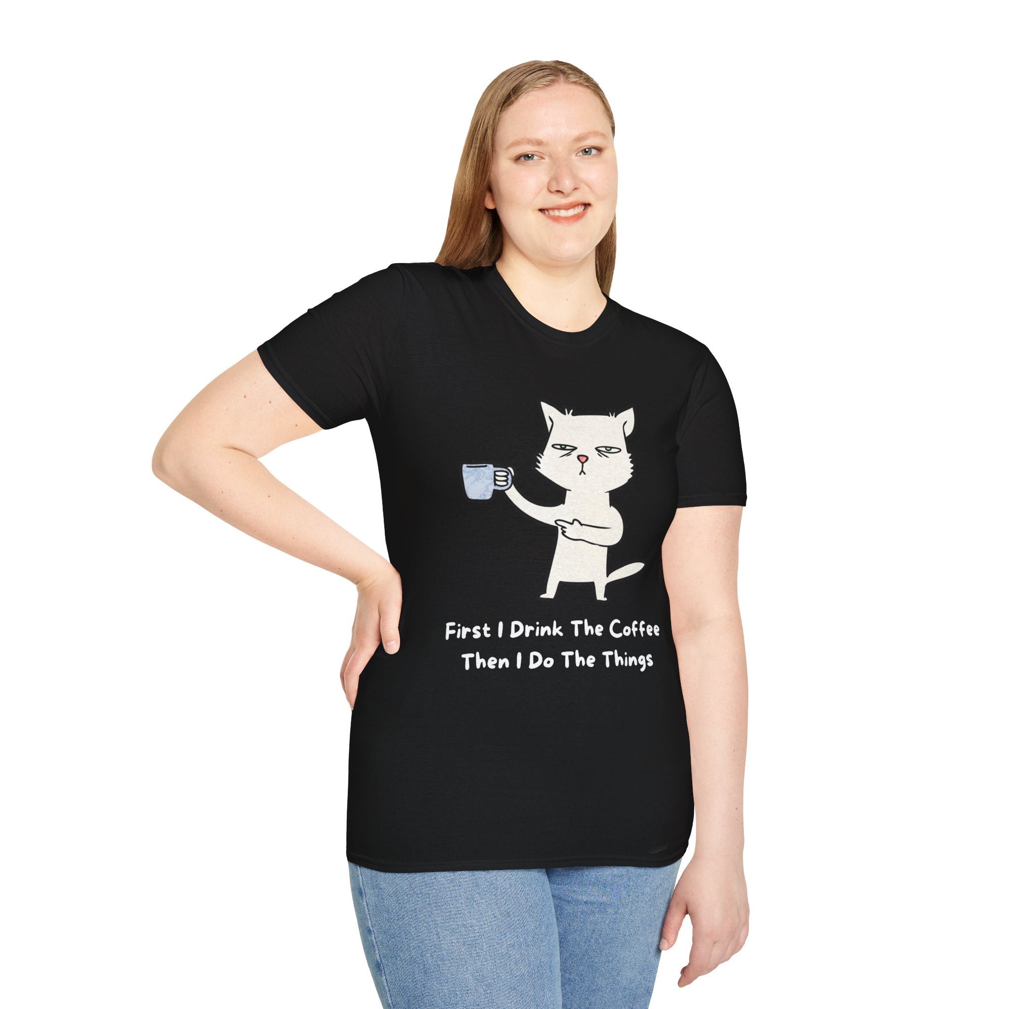 Coffee Cat Unisex T-Shirt, Funny Cat Tee