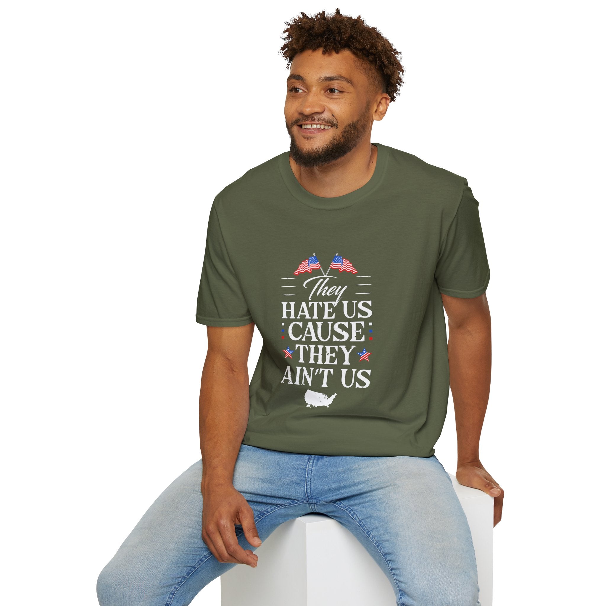 Unisex Softstyle Tee - They Hate Us Cause They Ain't Us, Casual Wear, Gift for Friends, Trendy Graphic Shirt, Comfortable Everyday [...]