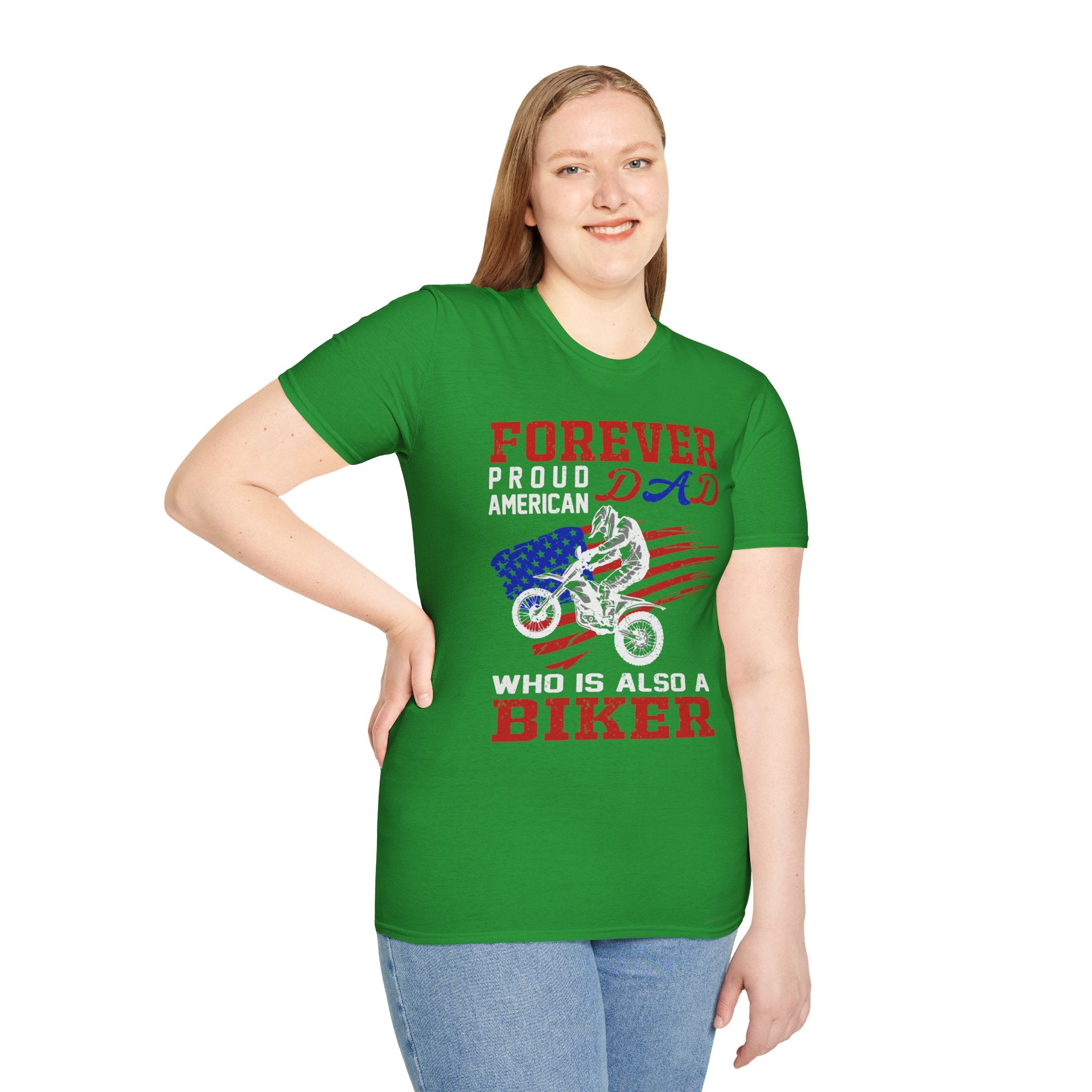 Forever Proud Dad Biker T-Shirt, Gifts for Bikers, Father's Day Tee, Unisex Softstyle Shirt, American Pride Apparel