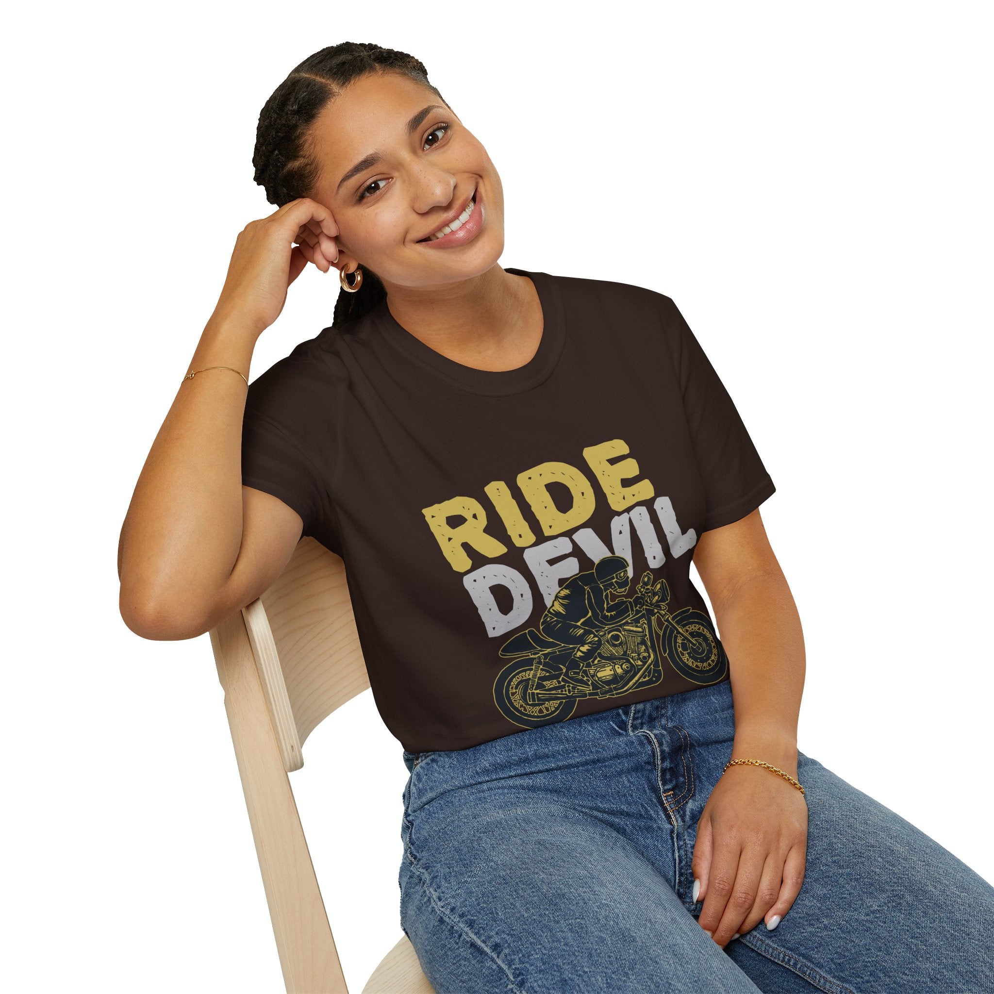 Unisex Softstyle T-Shirt with 'Ride Devil' Graphic - Perfect for Bikers, Gift for Motorcycle Lovers, Casual Wear, Event Merchandise, [...]