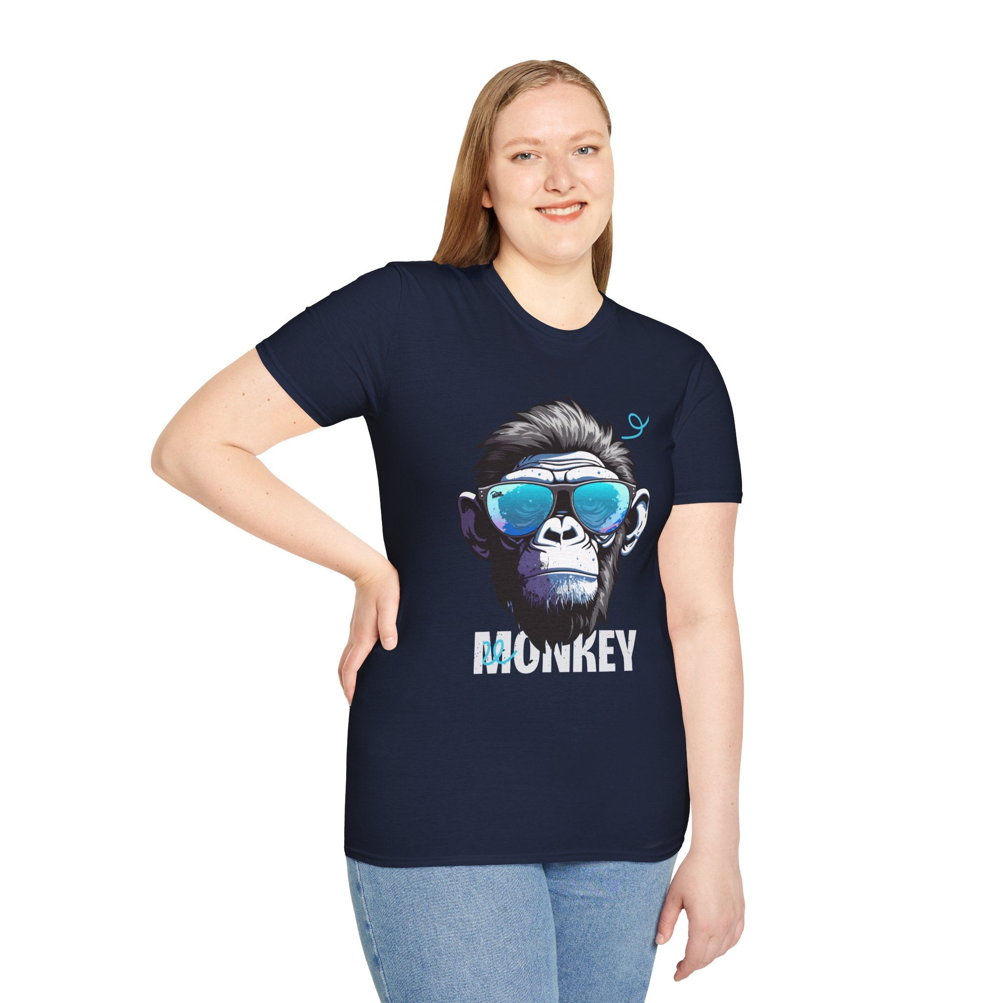 Cool Monkey Graphic Tee, Fun Unisex Softstyle T-Shirt, Animal Lover Gift