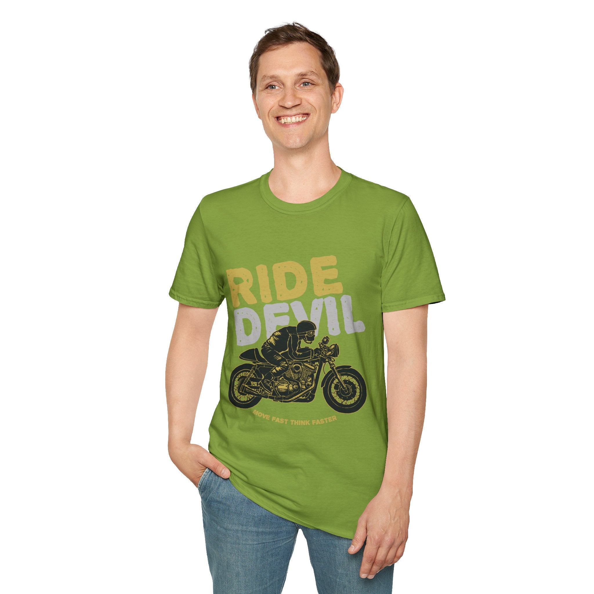 Unisex Softstyle T-Shirt with 'Ride Devil' Graphic - Perfect for Bikers, Gift for Motorcycle Lovers, Casual Wear, Event Merchandise, [...]