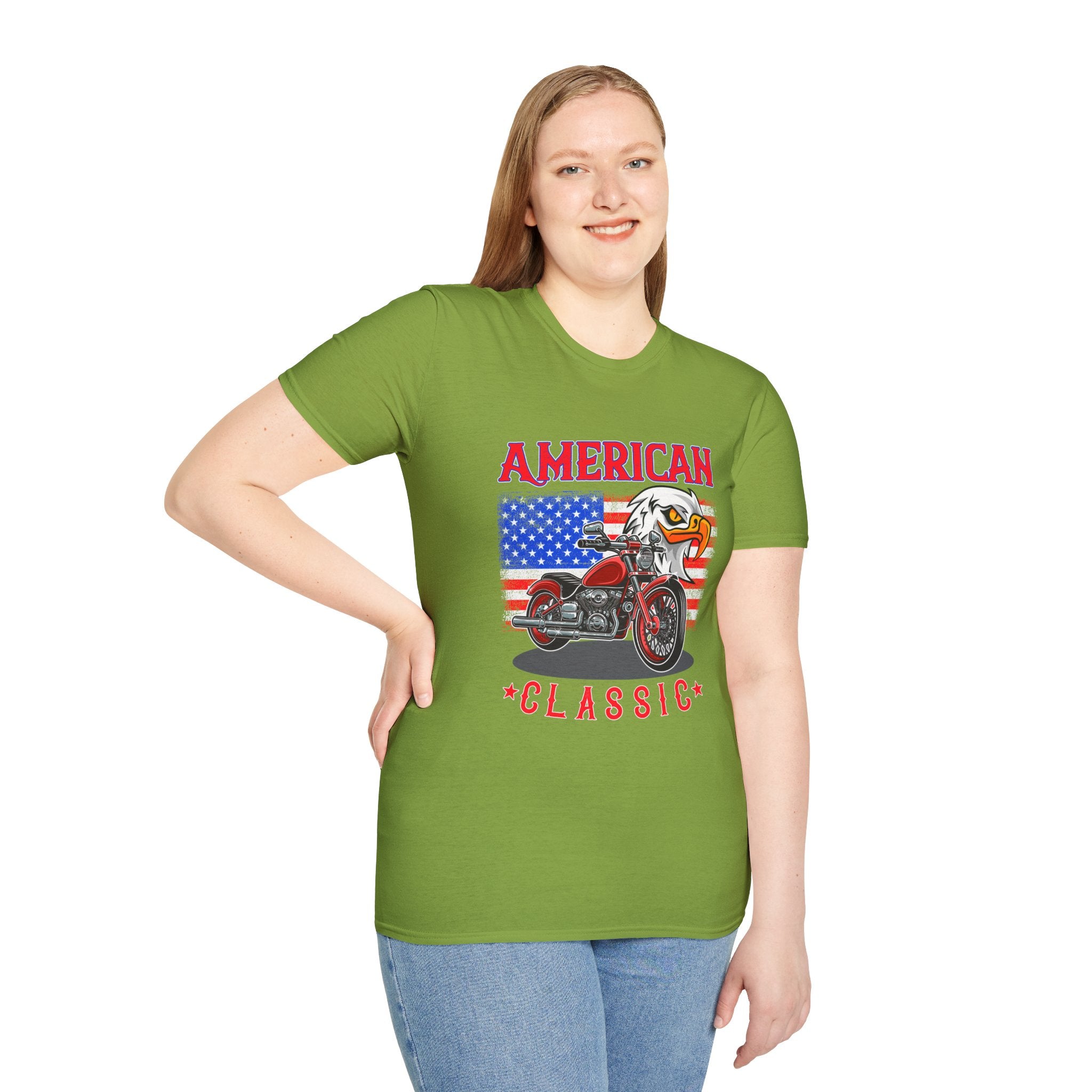 Patriotic Eagle Motorcycle T-Shirt, Unisex Casual Tee, American Rider Apparel, Independence Day Gift, Classic Style Shirt