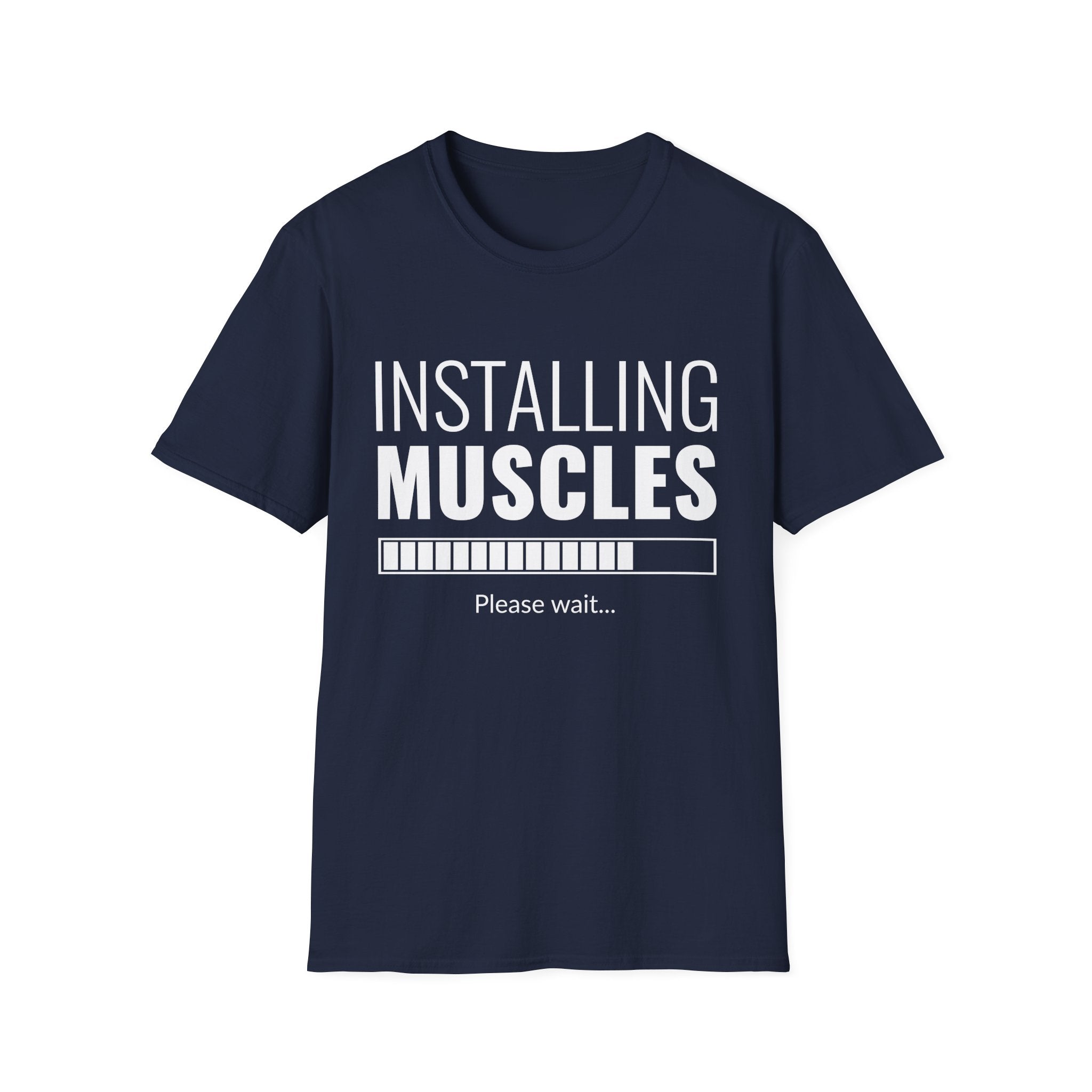Funny Workout T-Shirt for Fitness Lovers, Gym Humor Shirt, Gift for Him or Her, Installing Muscles Tee, Soft and Comfortable Top