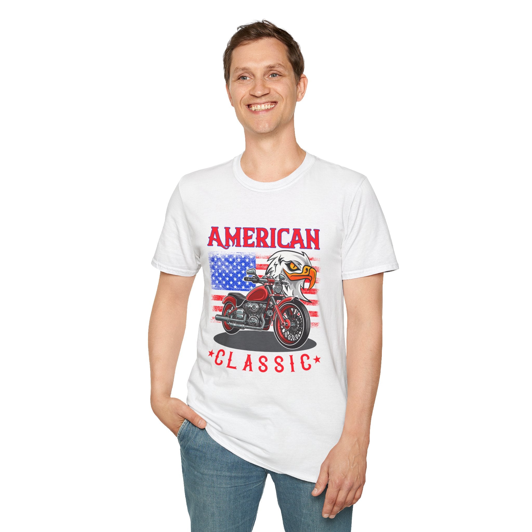 Patriotic Eagle Motorcycle T-Shirt, Unisex Casual Tee, American Rider Apparel, Independence Day Gift, Classic Style Shirt