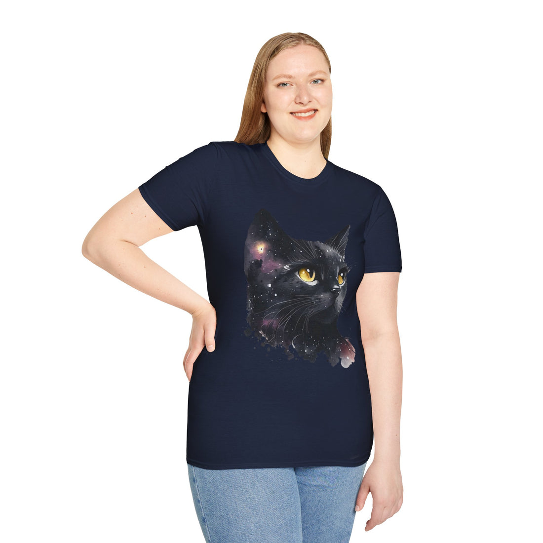 Galactic Cat Unisex Softstyle T-Shirt | Cosmic Space Kitty Tee, Cat Lover Gift, Astrology Shirt, Unique Pet Apparel, Cute Astronomy Design