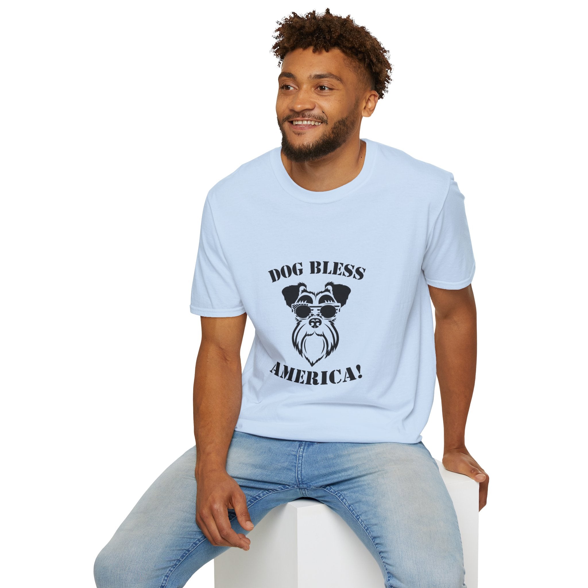 Dog Bless America T-Shirt, Unisex Tee, Dog Lover Gift, Independence Day Apparel, Pet Enthusiast Shirt, Cute Animal T-Shirt