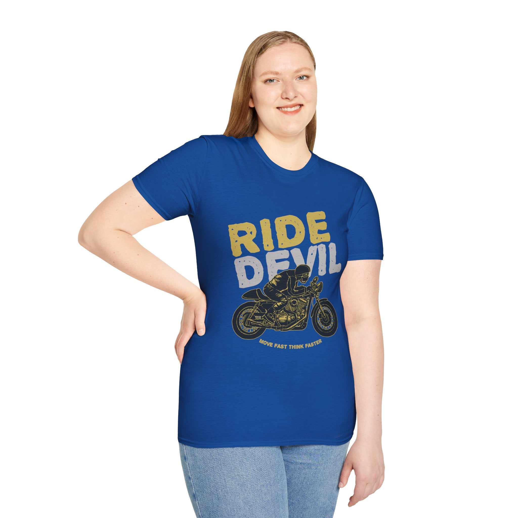 Unisex Softstyle T-Shirt with 'Ride Devil' Graphic - Perfect for Bikers, Gift for Motorcycle Lovers, Casual Wear, Event Merchandise, [...]