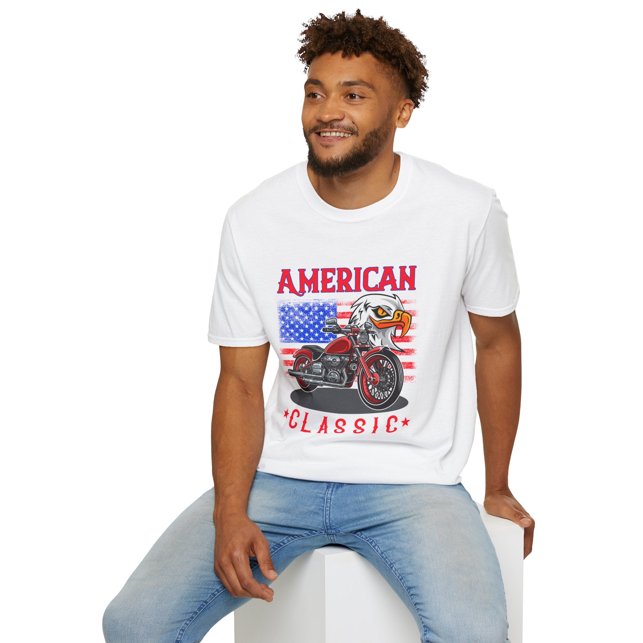 Patriotic Eagle Motorcycle T-Shirt, Unisex Casual Tee, American Rider Apparel, Independence Day Gift, Classic Style Shirt