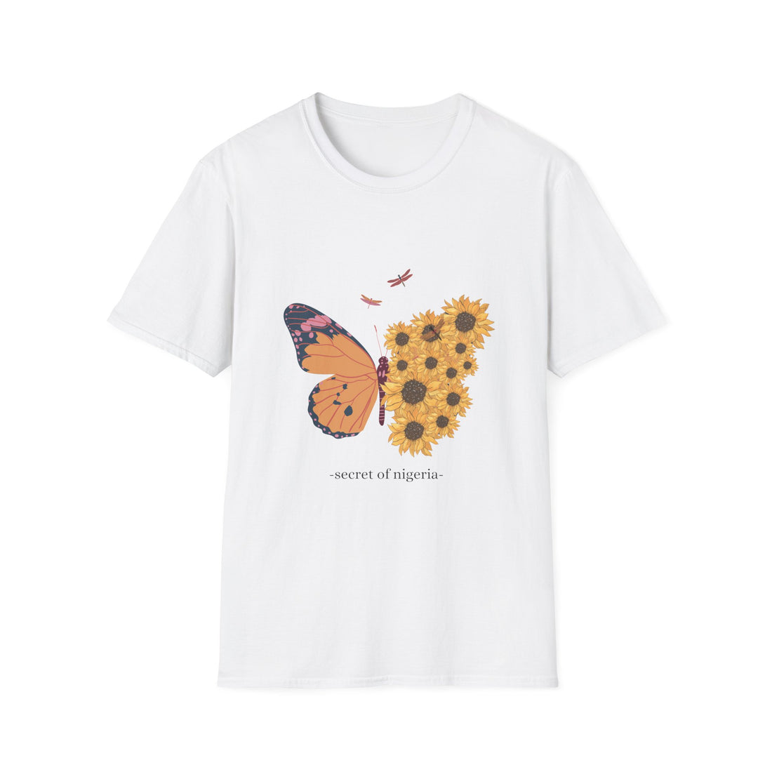 Butterfly and Sunflower Unisex Softstyle T-Shirt, Nature Lovers