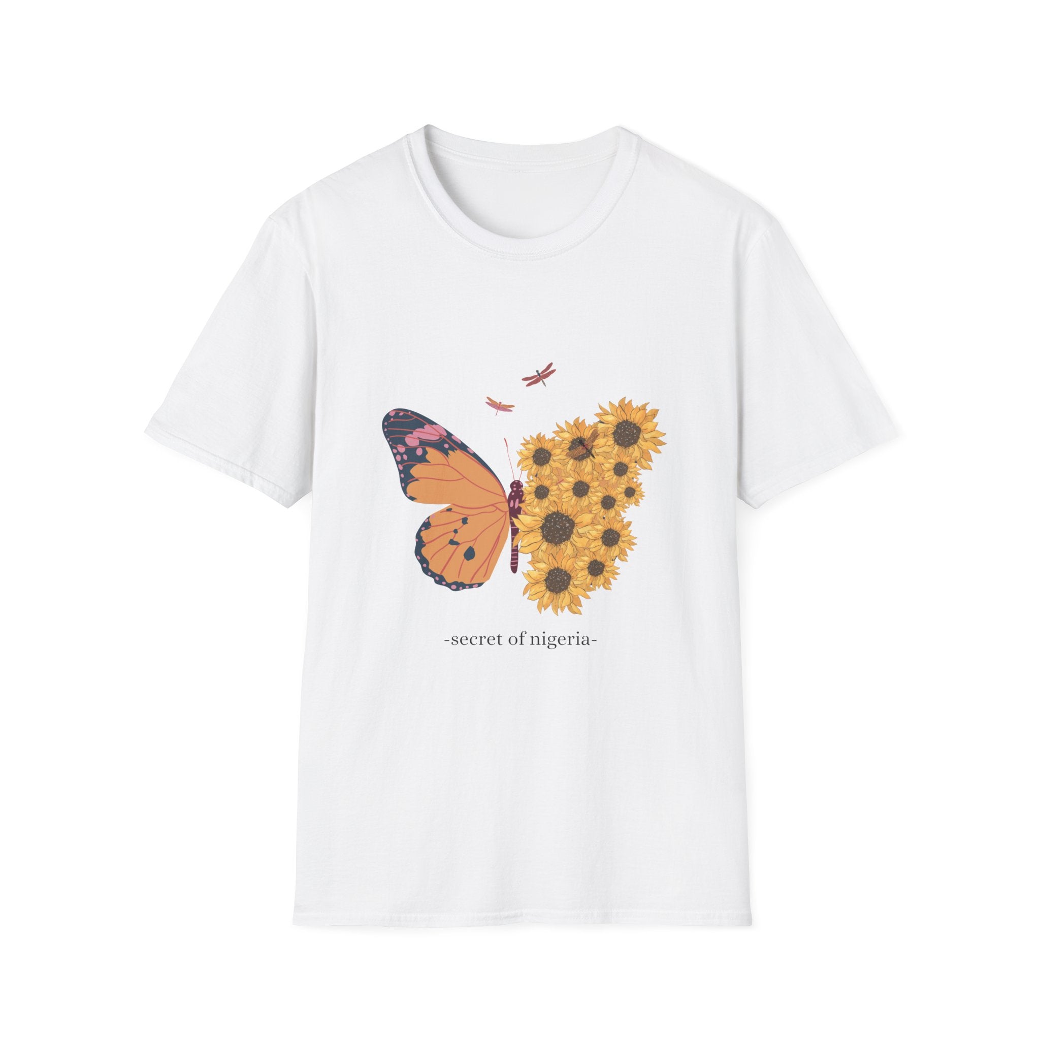 Butterfly and Sunflower Unisex Softstyle T-Shirt, Nature Lovers
