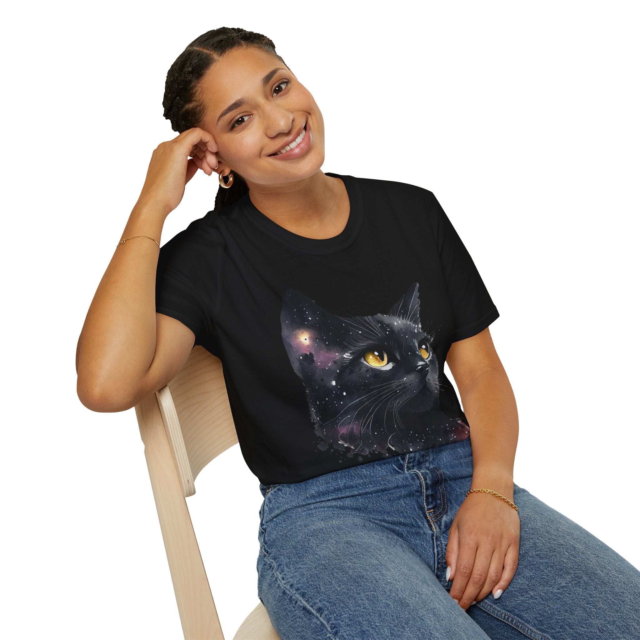 Galactic Cat Unisex Softstyle T-Shirt | Cosmic Space Kitty Tee, Cat Lover Gift, Astrology Shirt, Unique Pet Apparel, Cute Astronomy Design