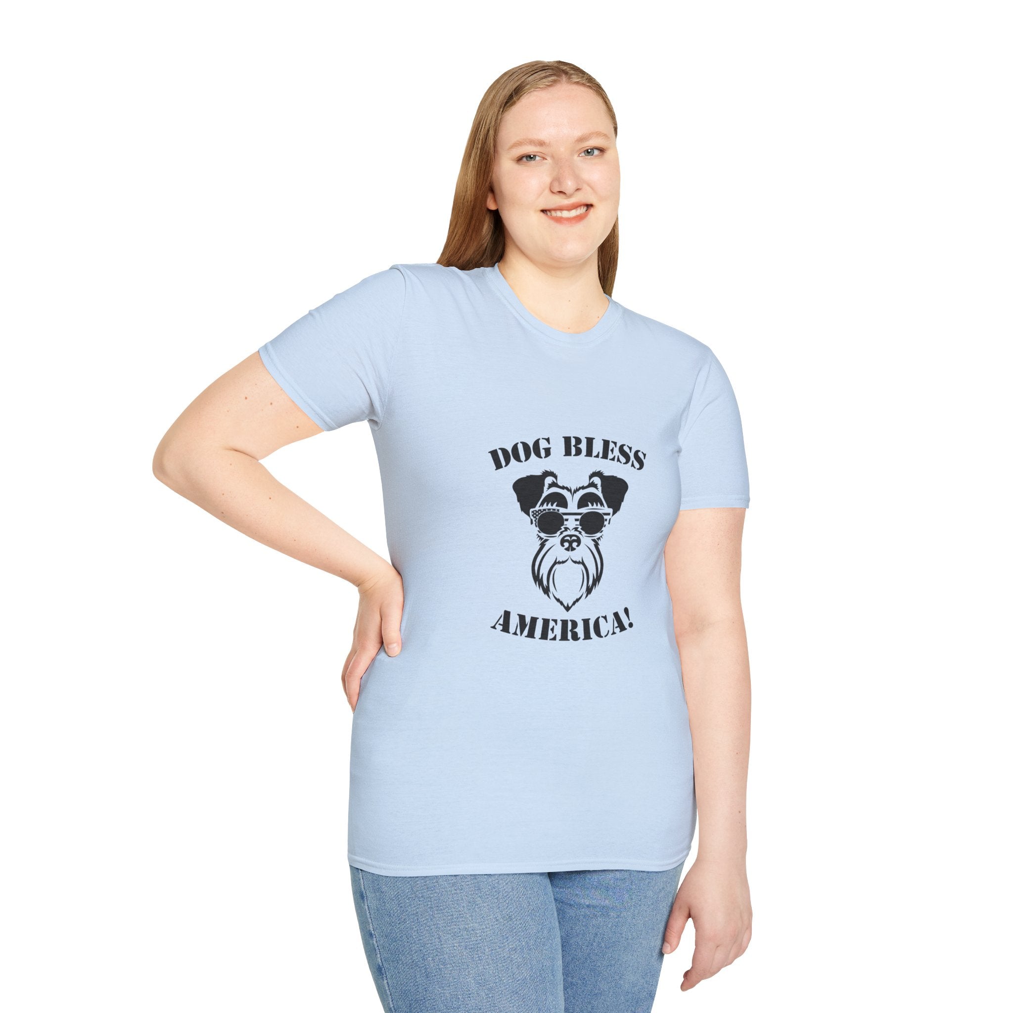 Dog Bless America T-Shirt, Unisex Tee, Dog Lover Gift, Independence Day Apparel, Pet Enthusiast Shirt, Cute Animal T-Shirt