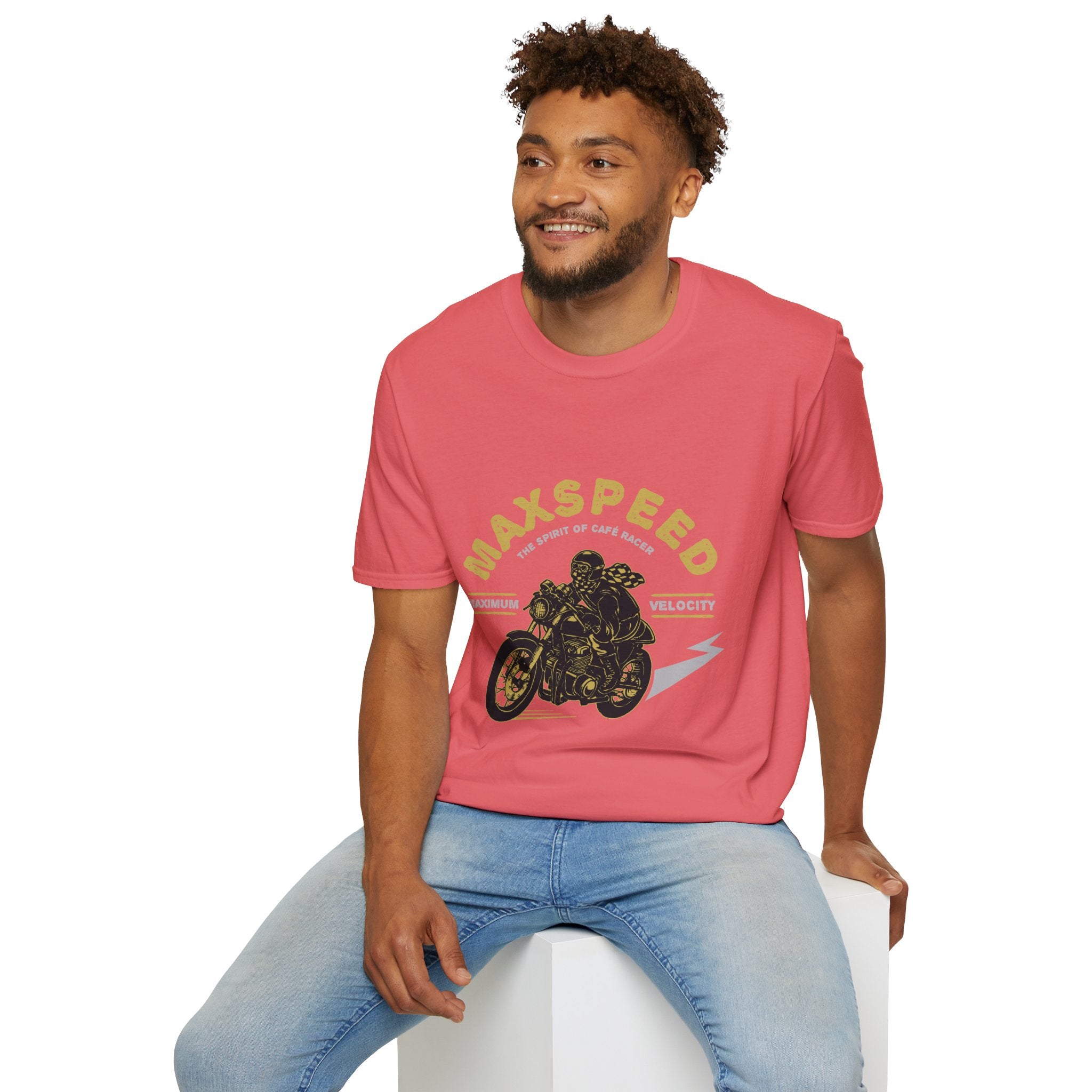 Maxspeed Motorcycle Unisex Softstyle T-Shirt, Biker Tee, Gift for Him, Casual Wear, Custom Graphic Shirt, Motorcycle Enthusiast Apparel