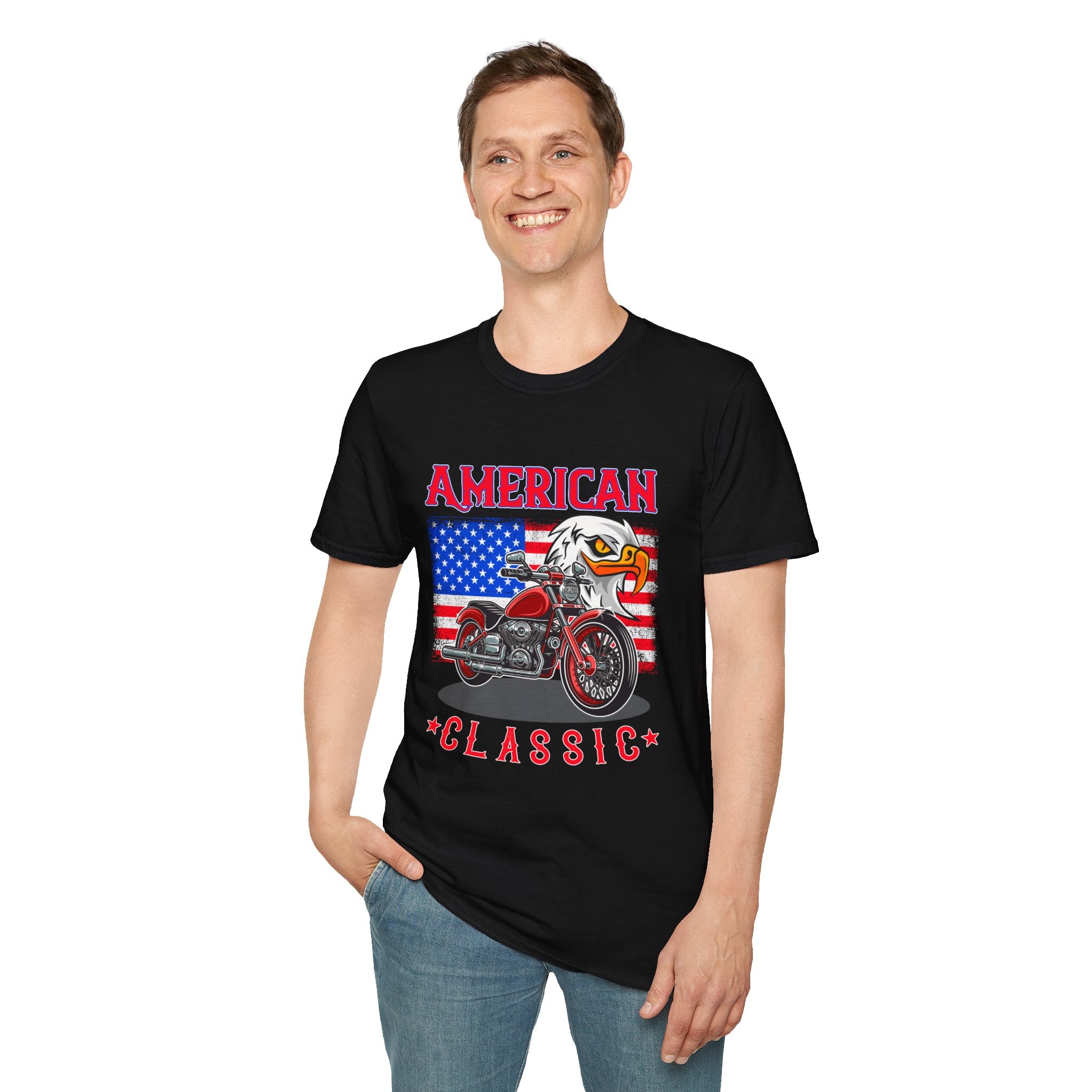 Patriotic Eagle Motorcycle T-Shirt, Unisex Casual Tee, American Rider Apparel, Independence Day Gift, Classic Style Shirt