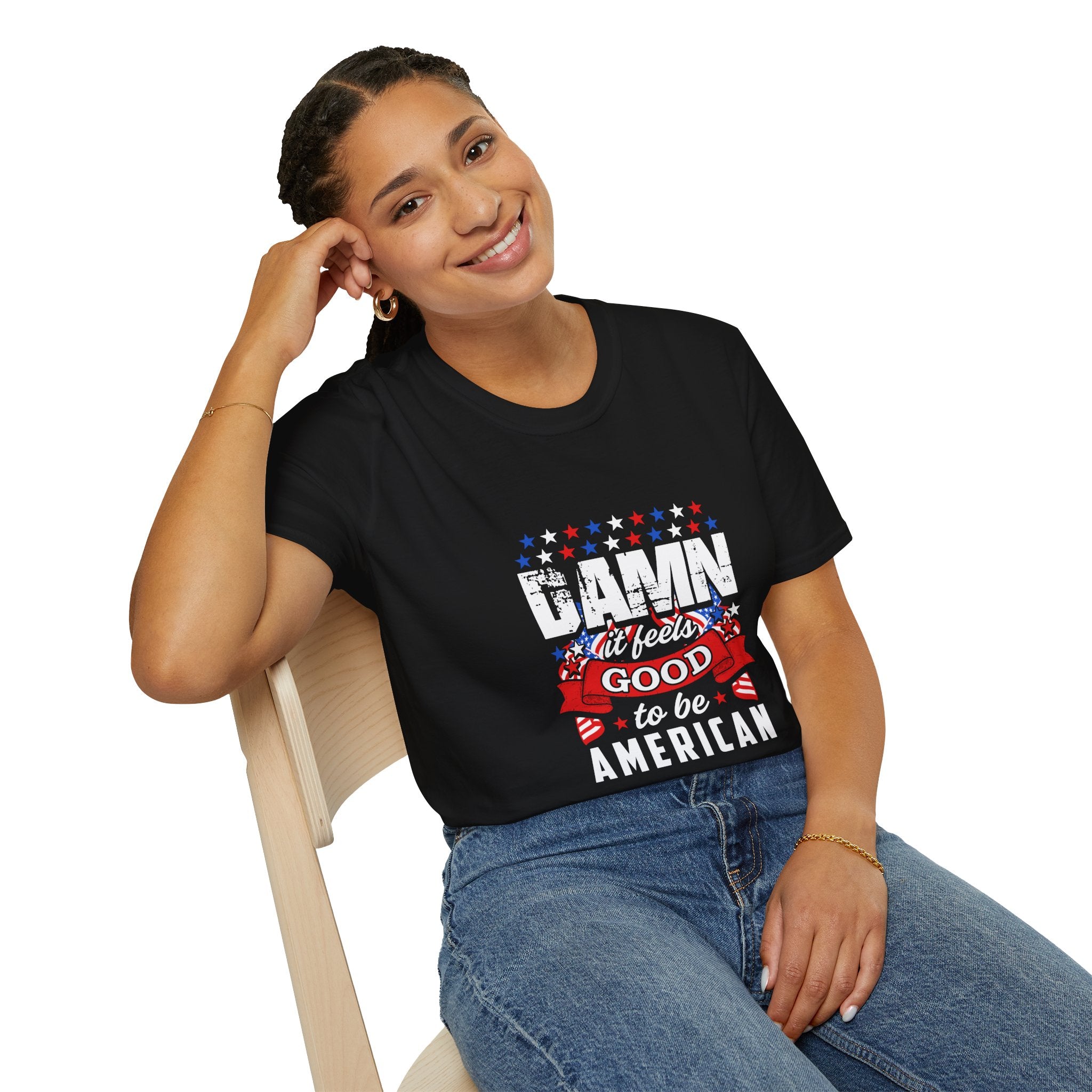 Unisex Patriotic T-Shirt: "Damn It Feels Good to Be American" - Perfect for Independence Day, BBQs, Casual Outings, Gifts, and Celebrations