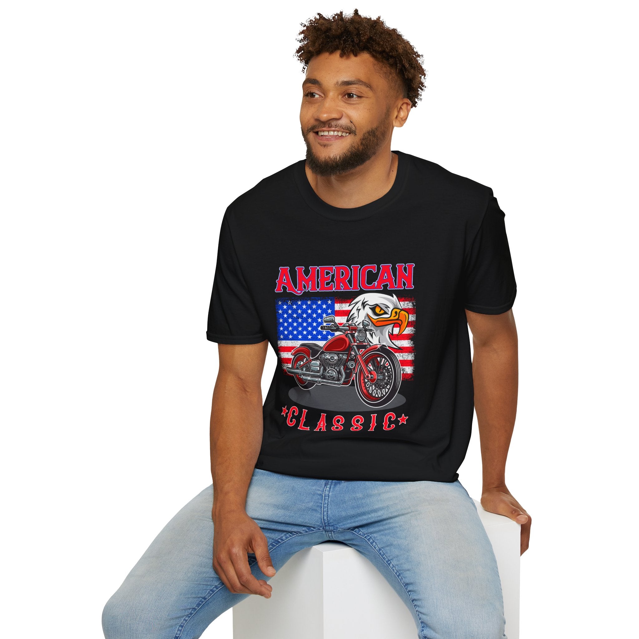 Patriotic Eagle Motorcycle T-Shirt, Unisex Casual Tee, American Rider Apparel, Independence Day Gift, Classic Style Shirt