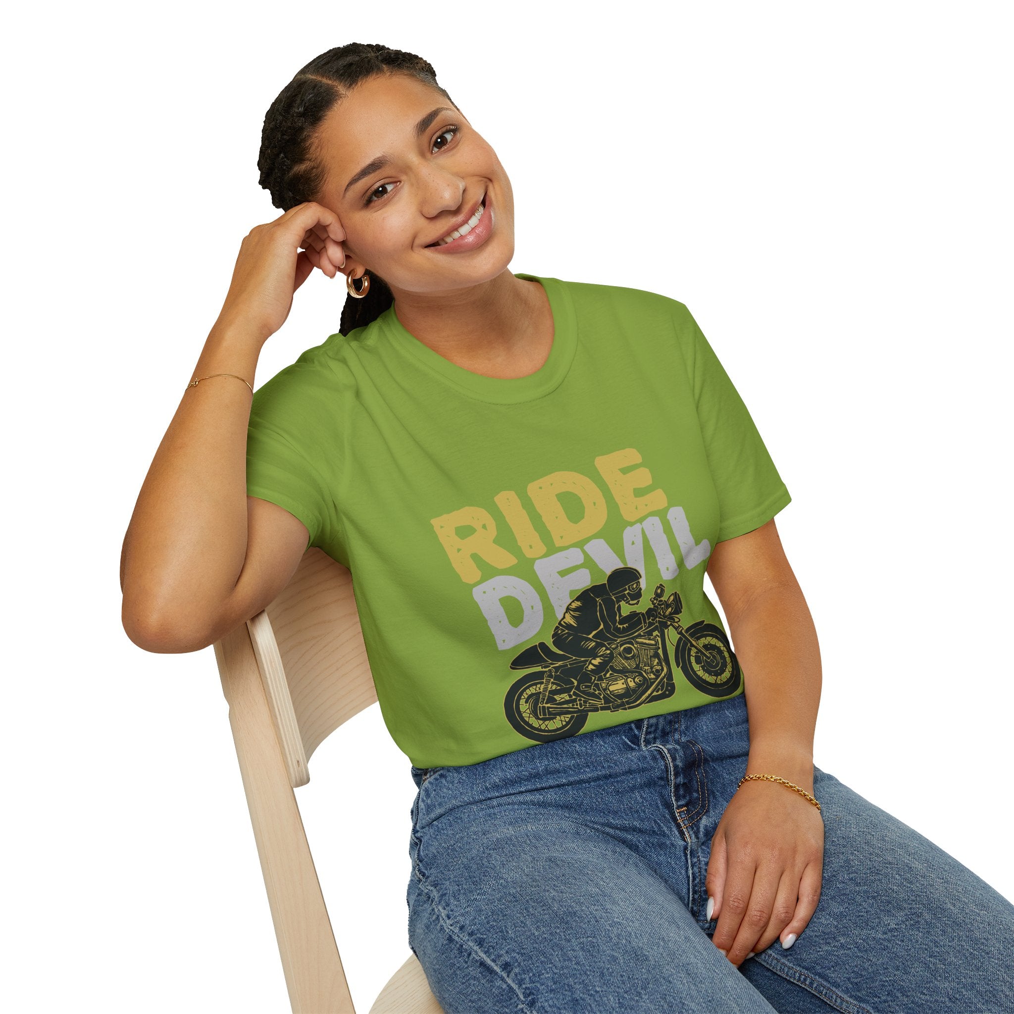 Unisex Softstyle T-Shirt with 'Ride Devil' Graphic - Perfect for Bikers, Gift for Motorcycle Lovers, Casual Wear, Event Merchandise, [...]