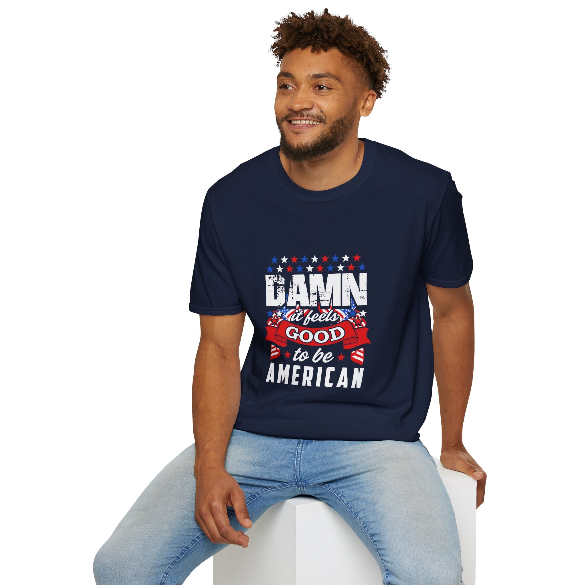 Unisex Patriotic T-Shirt: "Damn It Feels Good to Be American" - Perfect for Independence Day, BBQs, Casual Outings, Gifts, and Celebrations